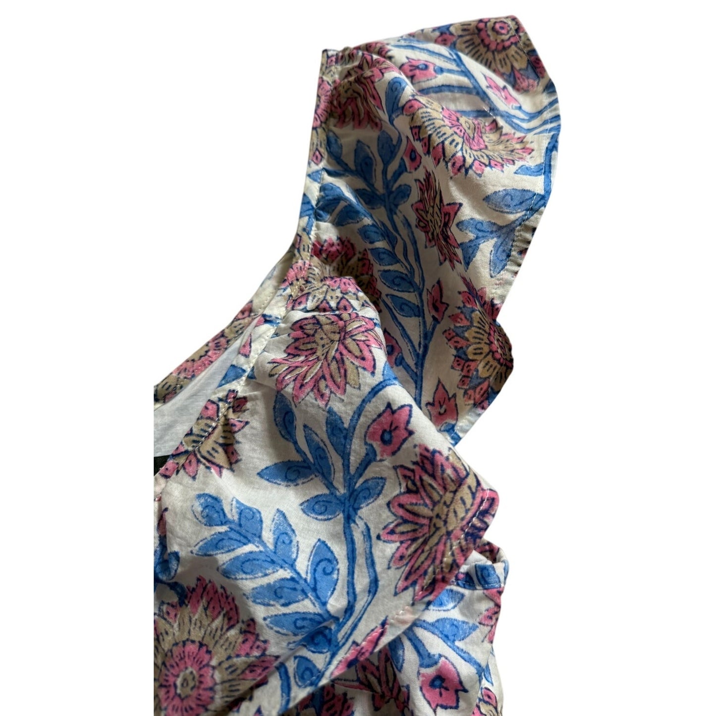 J.Crew Size Medium Pink & Blue Floral Ruffle Neck Blouse