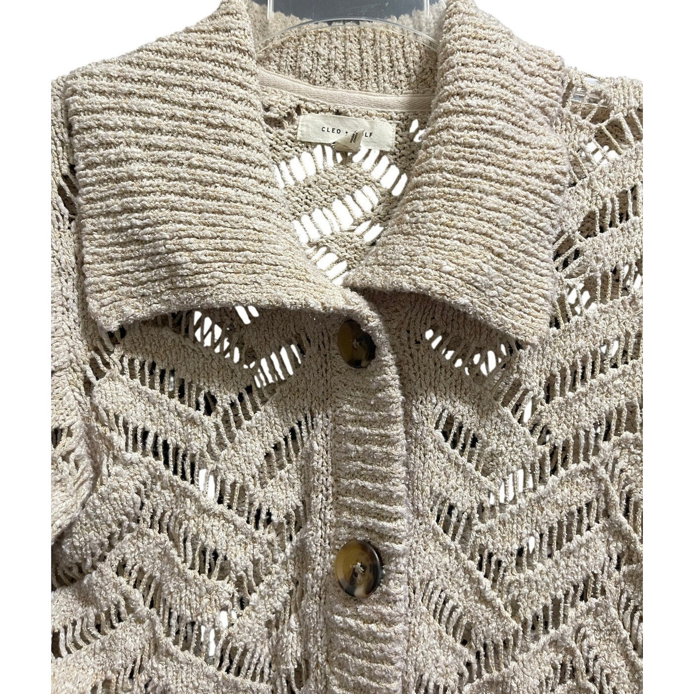 Cleo + Wolf Beige Open Knit Size Small Cardigan Sweater