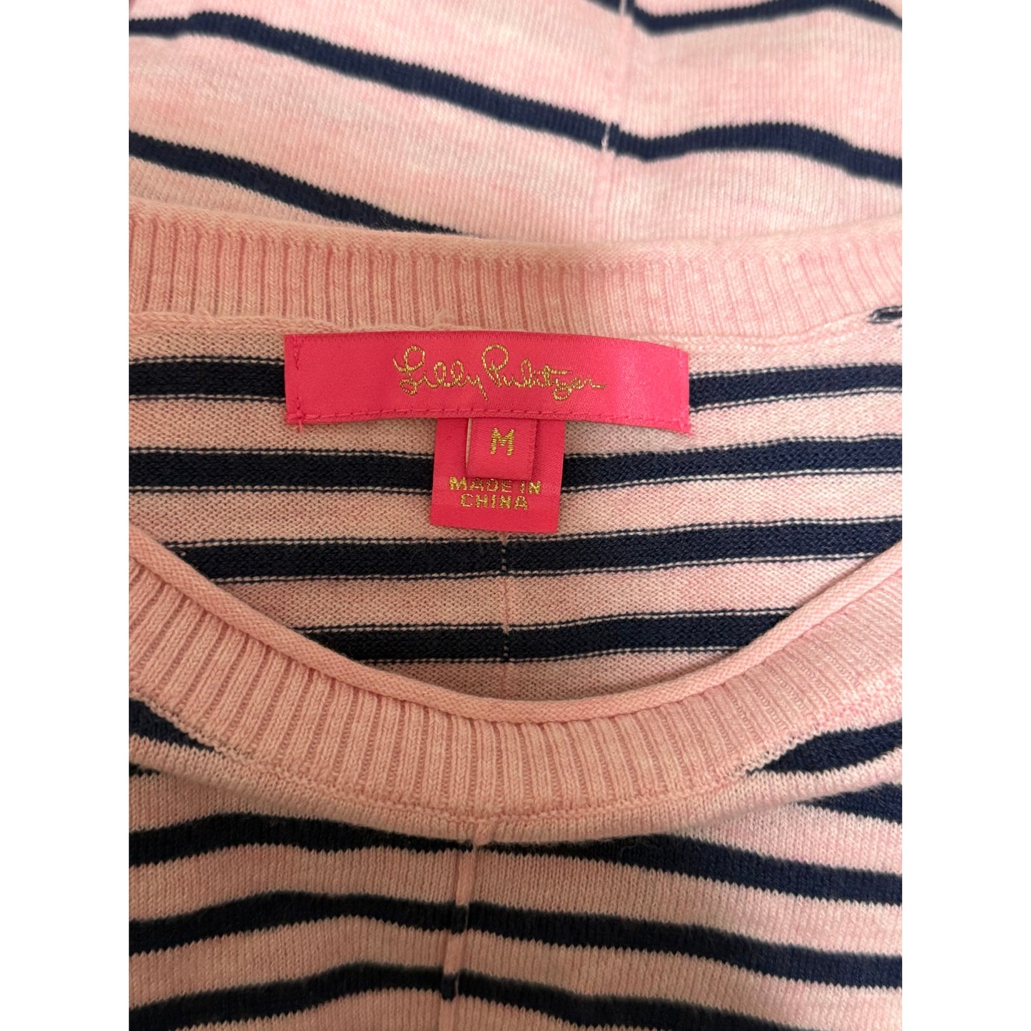 Lilly Pulitzer Pink & Navy Striped Sweater Long Sleeve - Size Medium