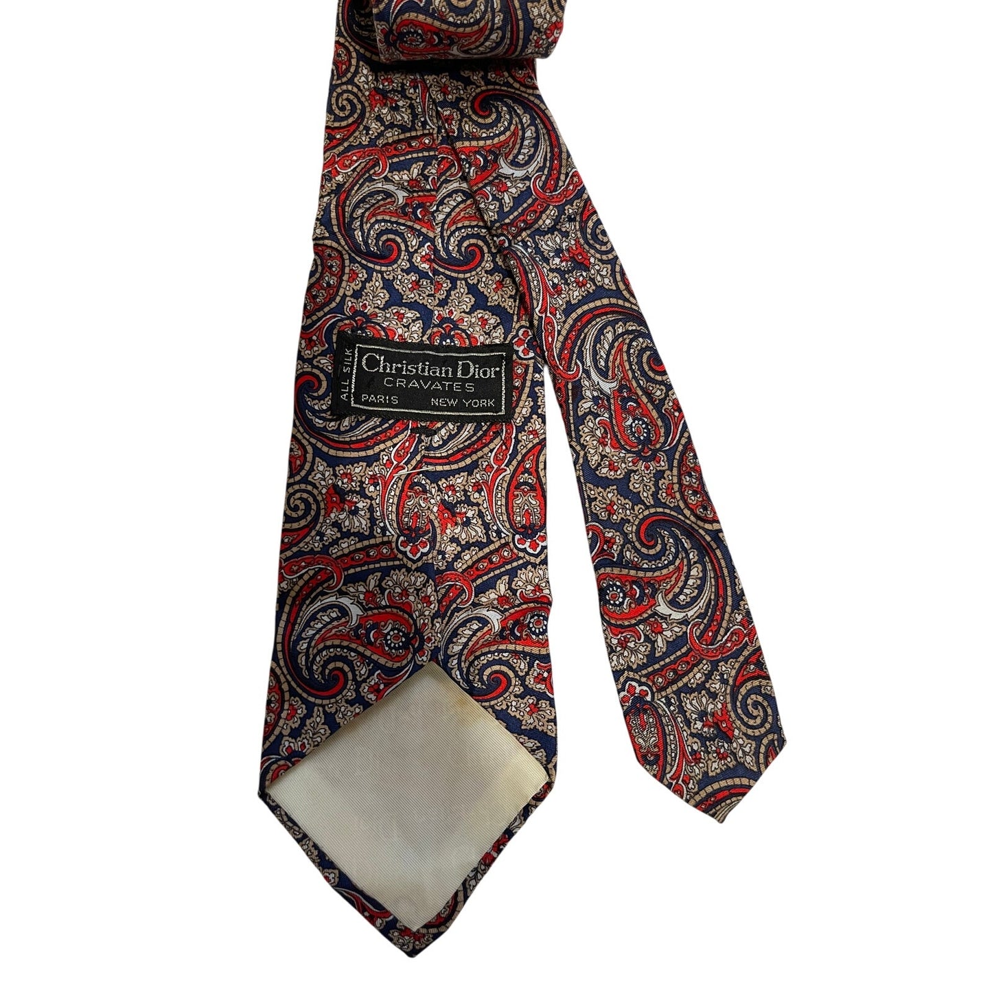 Vintage Christian Dior 100% Silk Red Paisley Print Retro Designer Necktie