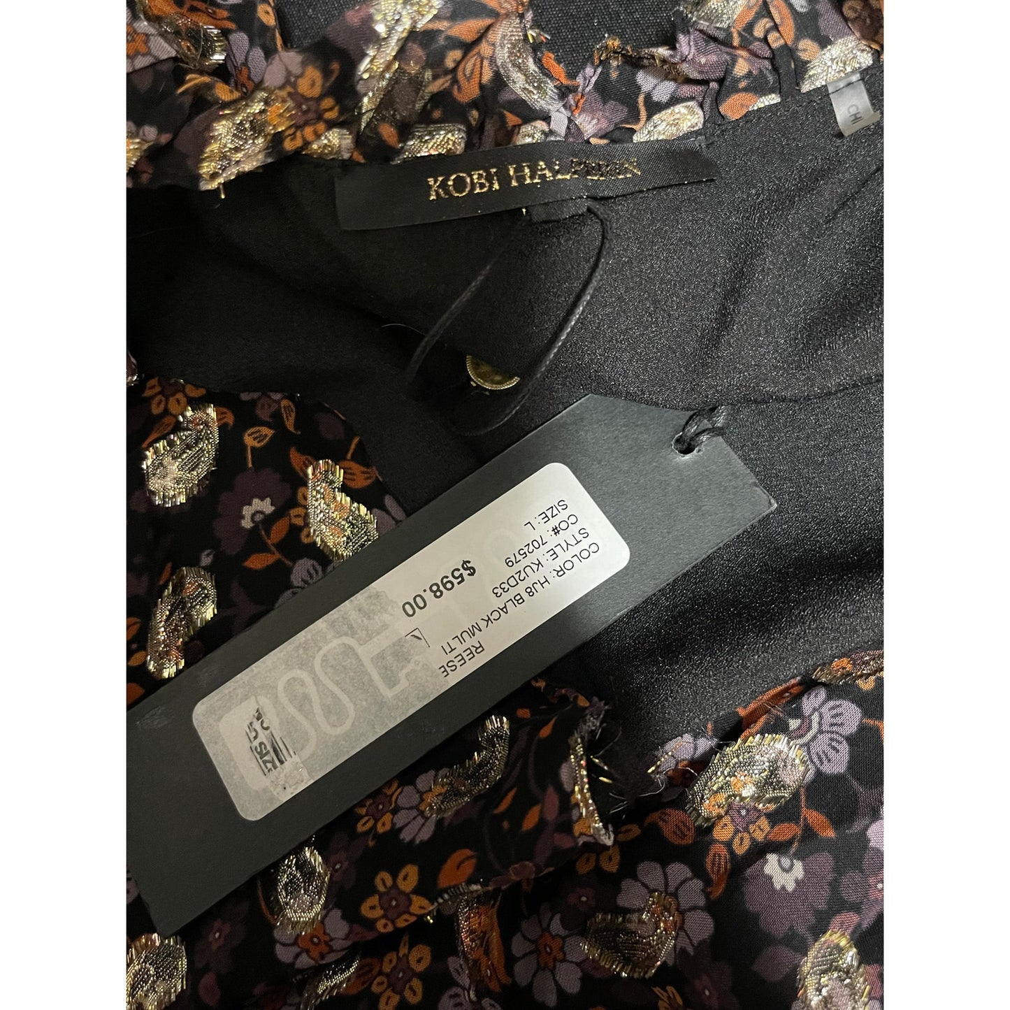 NWT Kobi Halperin Black Floral Boho Dress - Size Large - $598 MSRP