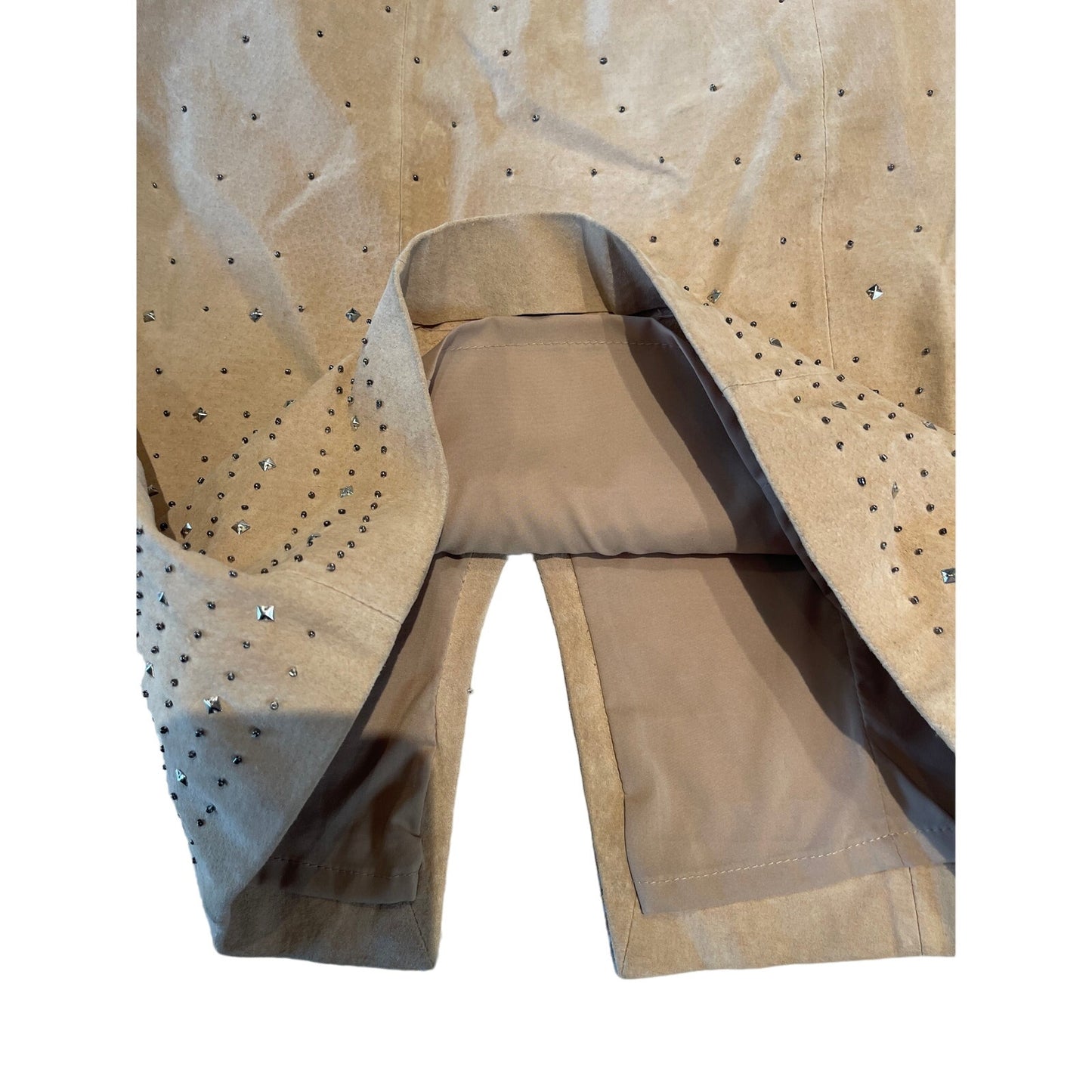 White House Black Market - Size 6 - Tan Suede Midi Skirt - Silver Studded