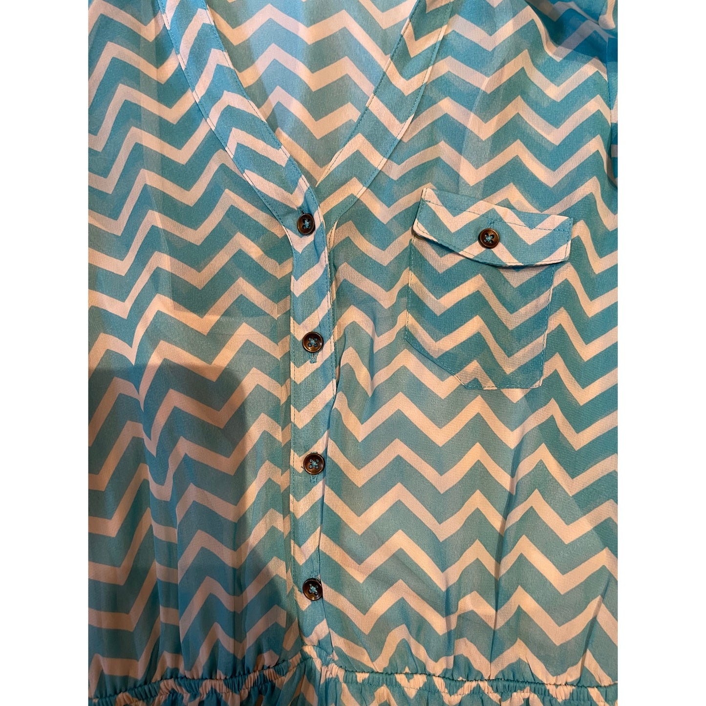 Speechless Teal & White Lined Chevron Dress - Size Medium