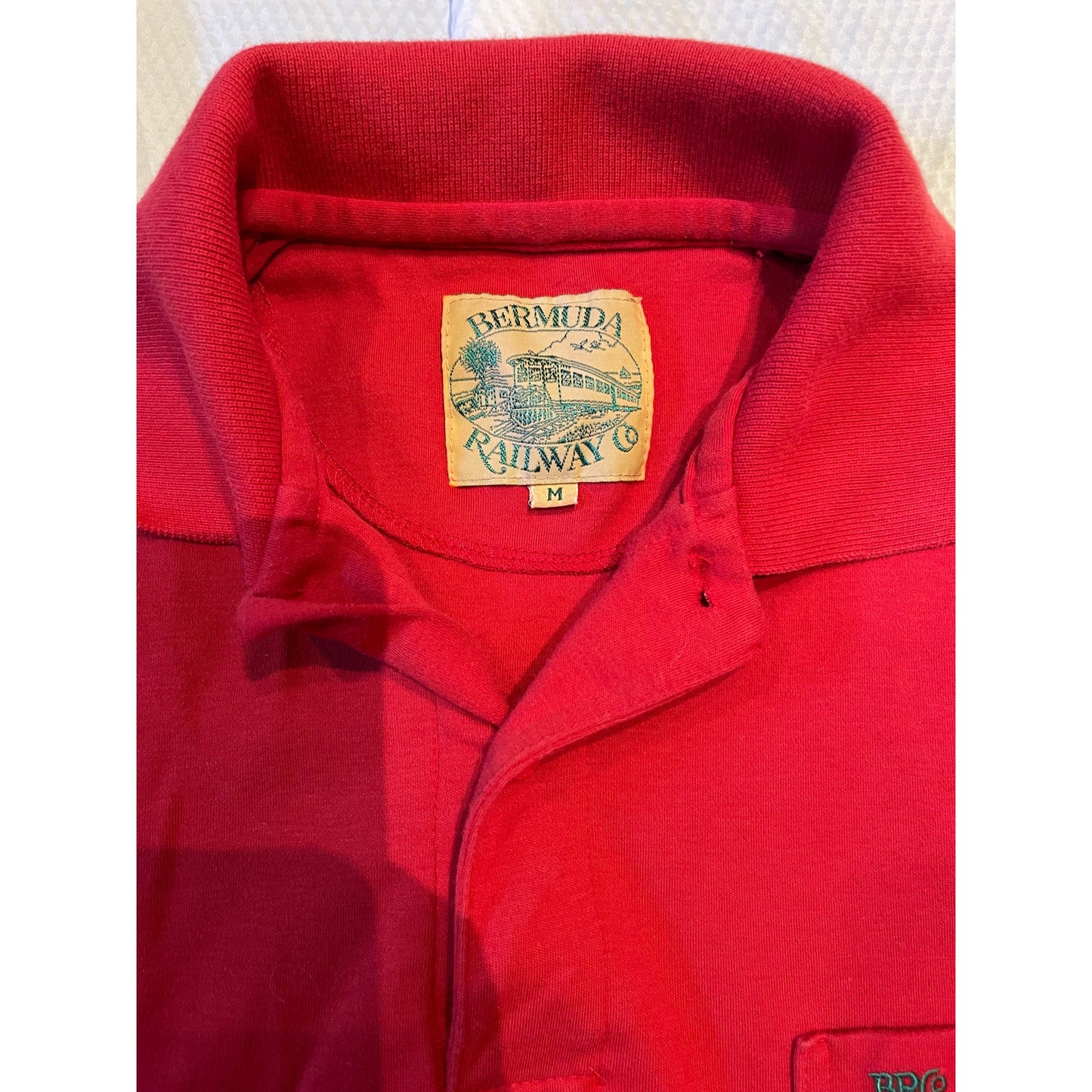 Vintage Bermuda Railway 100% Cotton Medium Red Polo Shirt Golf