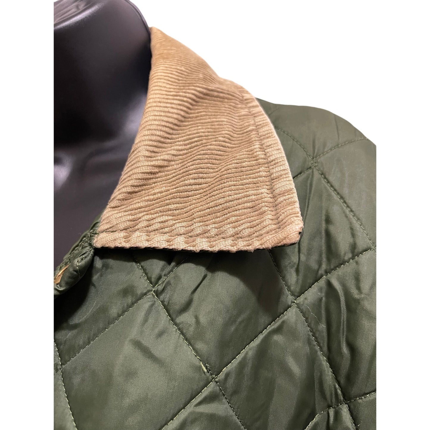 Vintage John Partridge Green Quilted Jacket - Corduroy Collar - Made in England