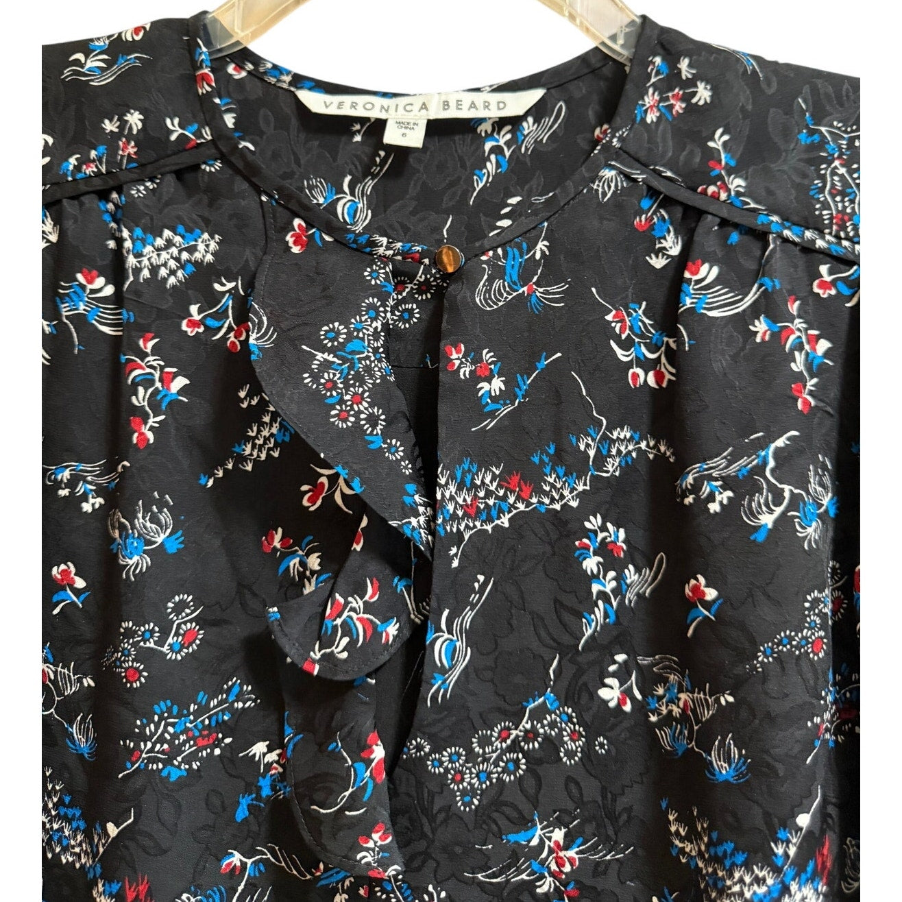 Veronica Beard Black Floral Silk Long Sleeve Mini Dress - Size 6
