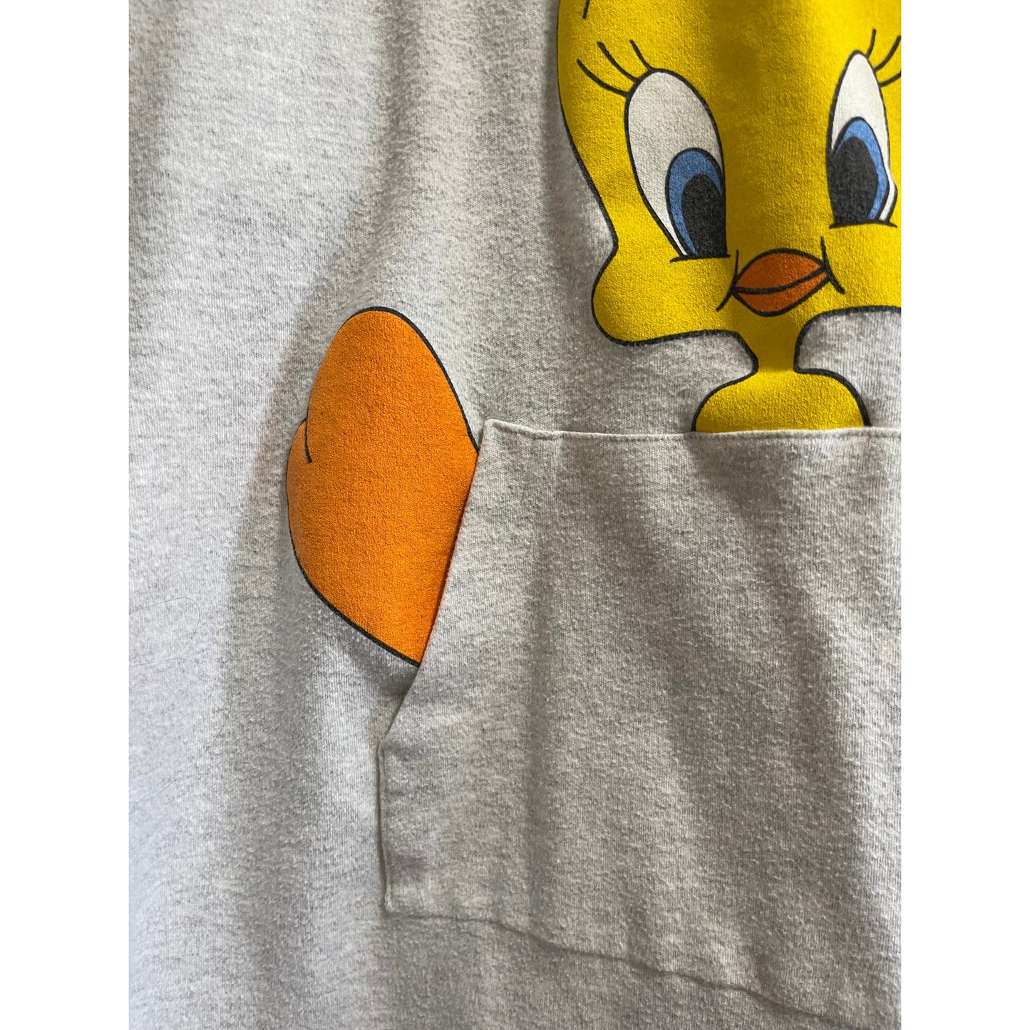 Vintage 90's Looney Tunes Tweety Bird Grey Pullover Hoodie - Large