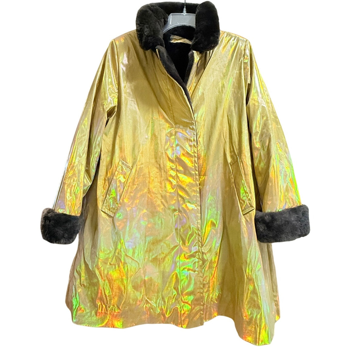 Vintage David Goodman for Gus Goodman Yellow Reflective Fur Lined Size 10 Coat