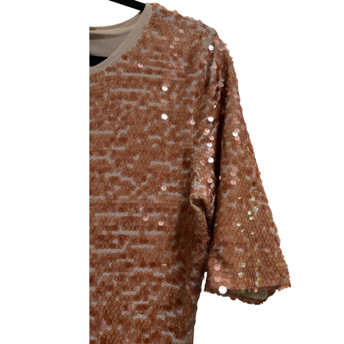 BCBG Maxazria Medium Sequined Brown Short Sleeve Dress