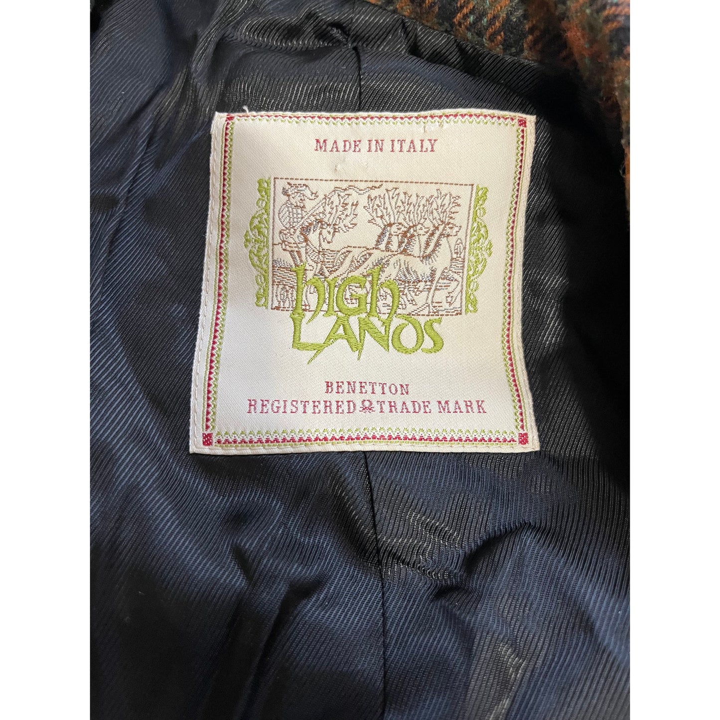 Vintage Italian Made Highlands Benetton Wool Blend Plaid Jacket Size 40