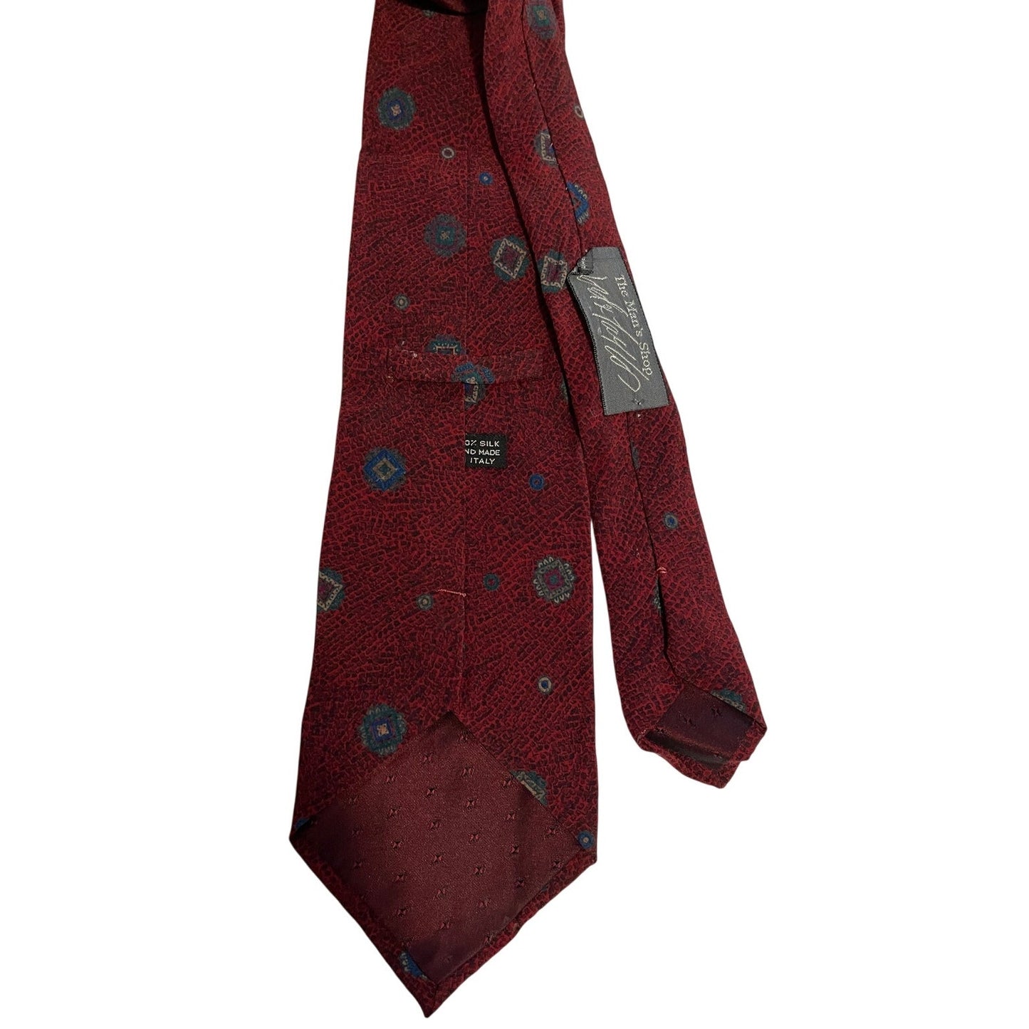 Vintage Lord & Taylor Men's Shop 100% Italian Silk Necktie Red Square Pattern