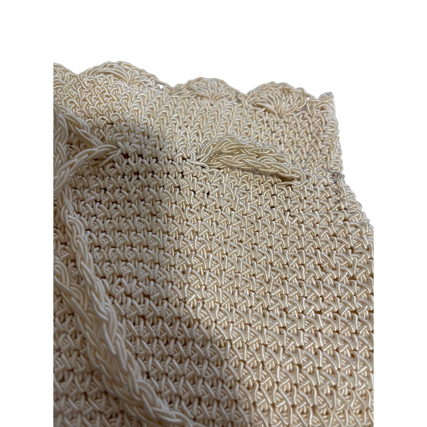 Vintage Woven White Drawstring Bucket Bag - Small