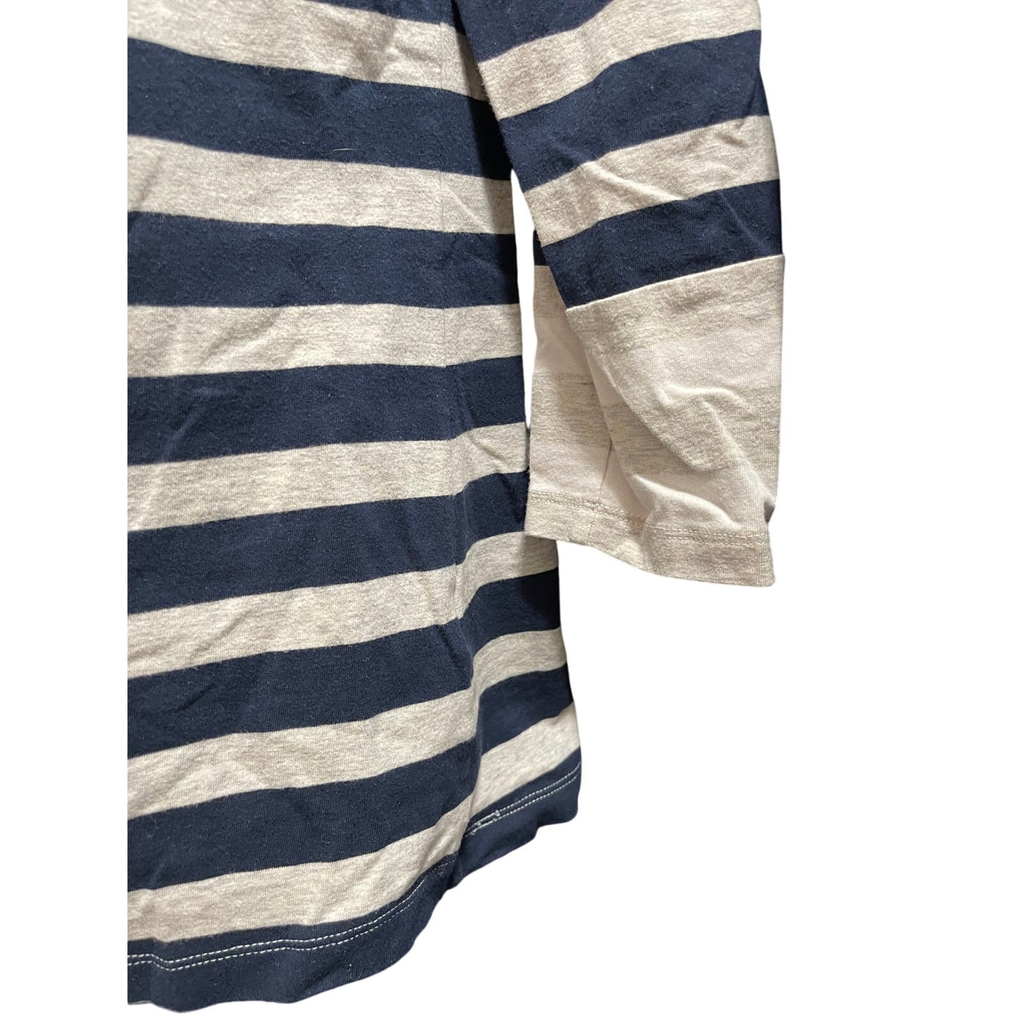 Nautica Large Gray White Navy Striped Long Sleeve w/ Button Accents on Shoulder