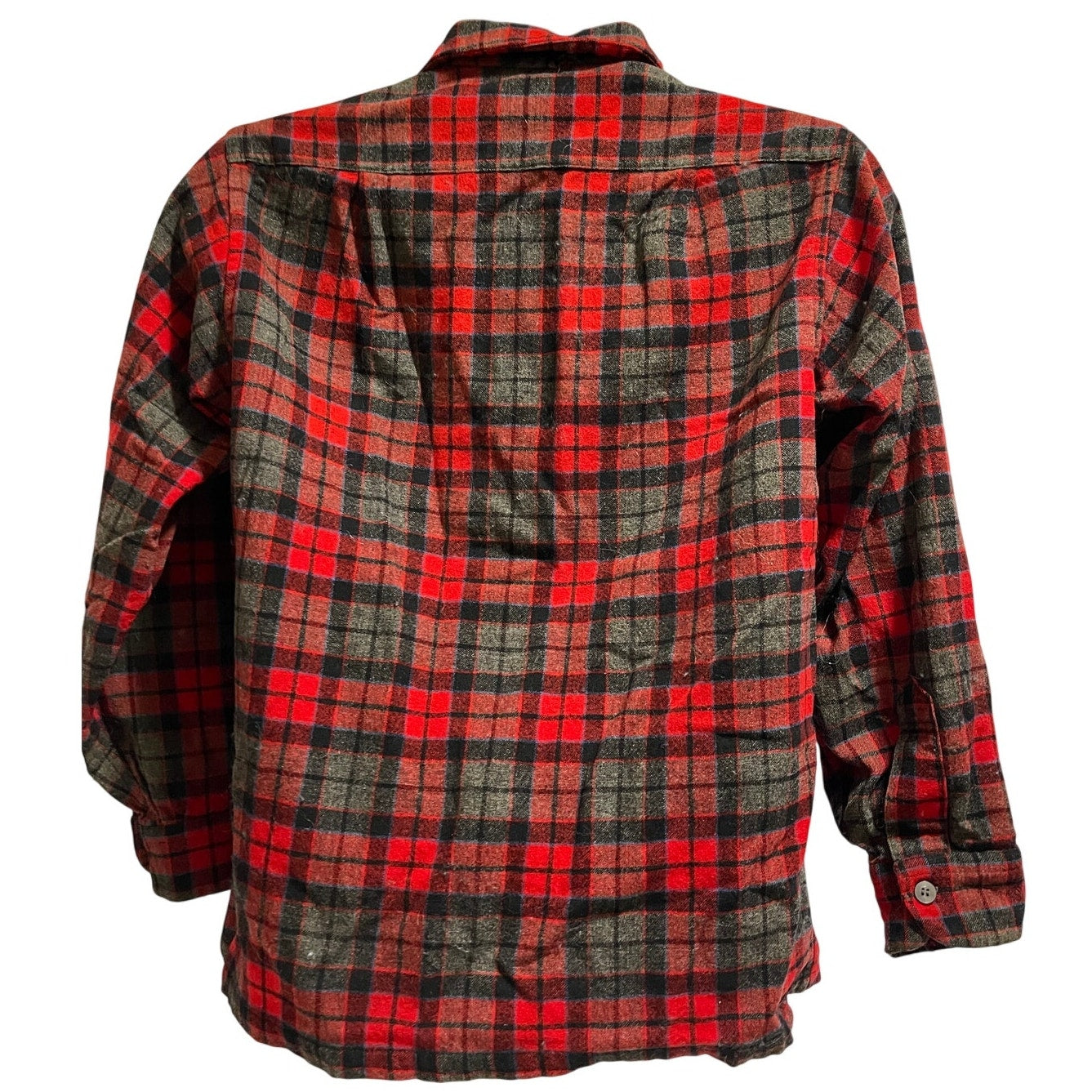 Vintage 1960's Pendleton 100% Wool Red Plaid Shirt - Men's Medium - Distressed
