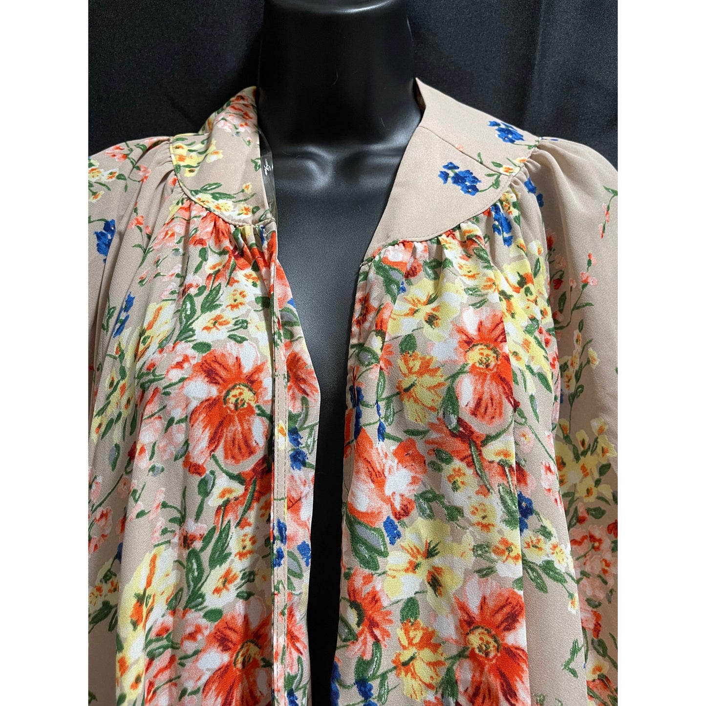 Umgee Tan and Pink Floral Print Cardigan / Shrug - Size Small - NWT