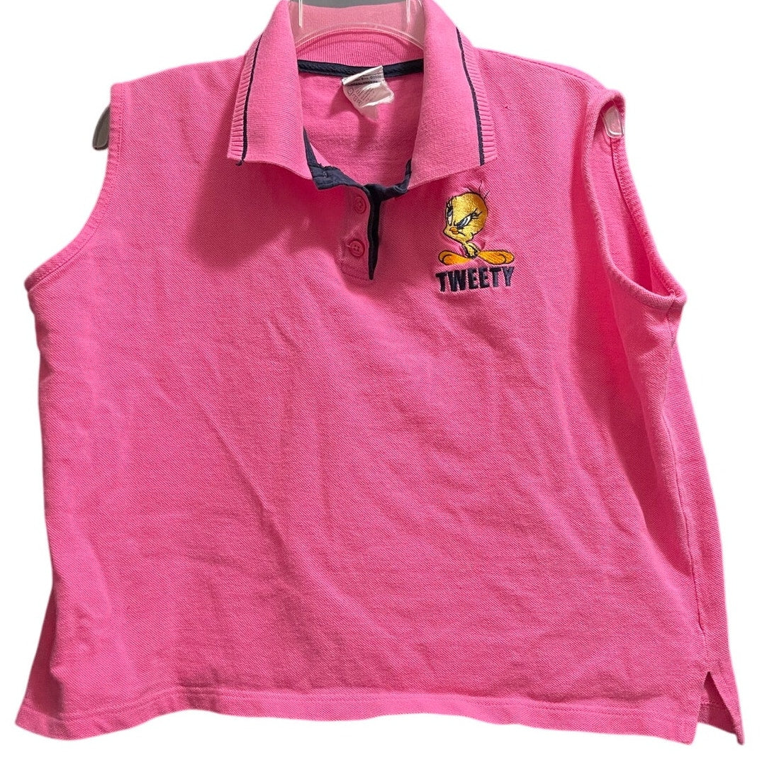 Vintage Y2K Looney Tunes Tweety Bird Embroidered Polo Tank - Medium