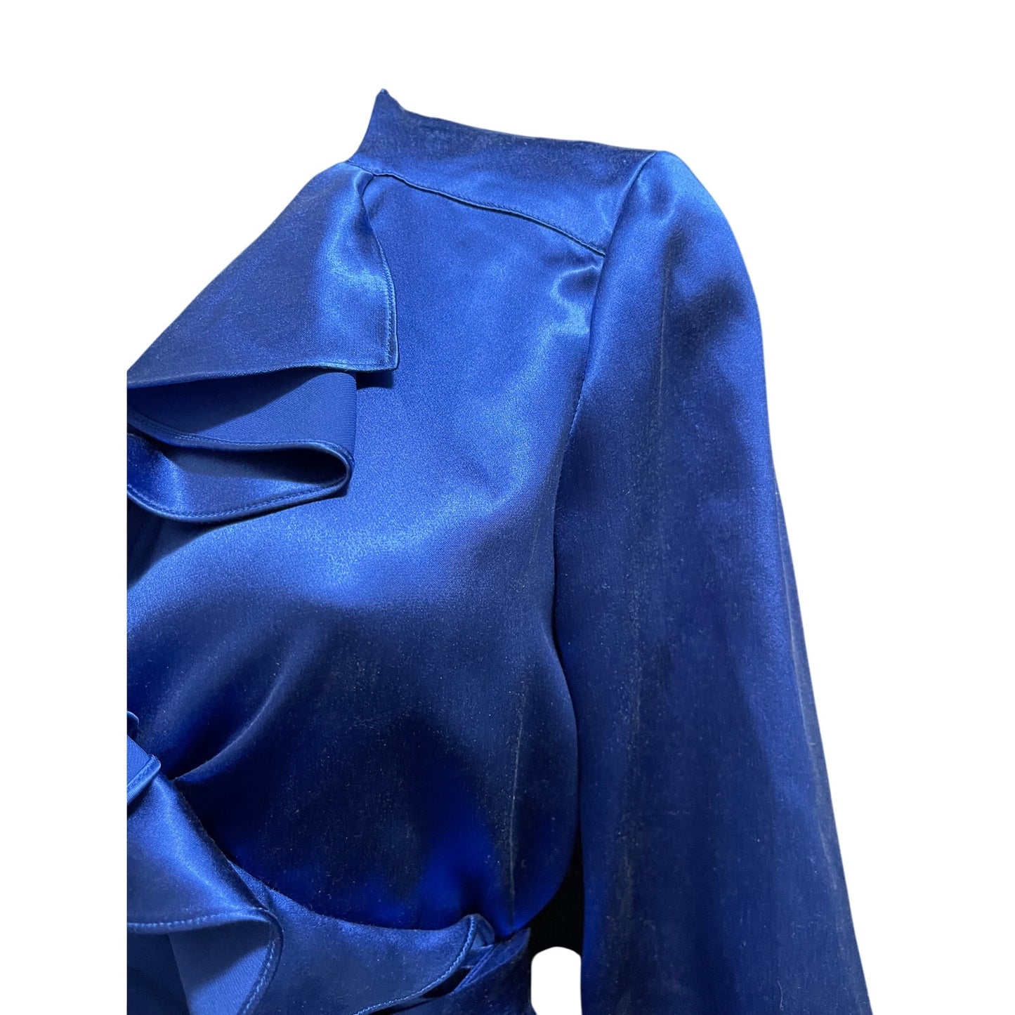 Diane von Furstenberg 100% Silk Electric Blue Wrap Blouse - Size 10