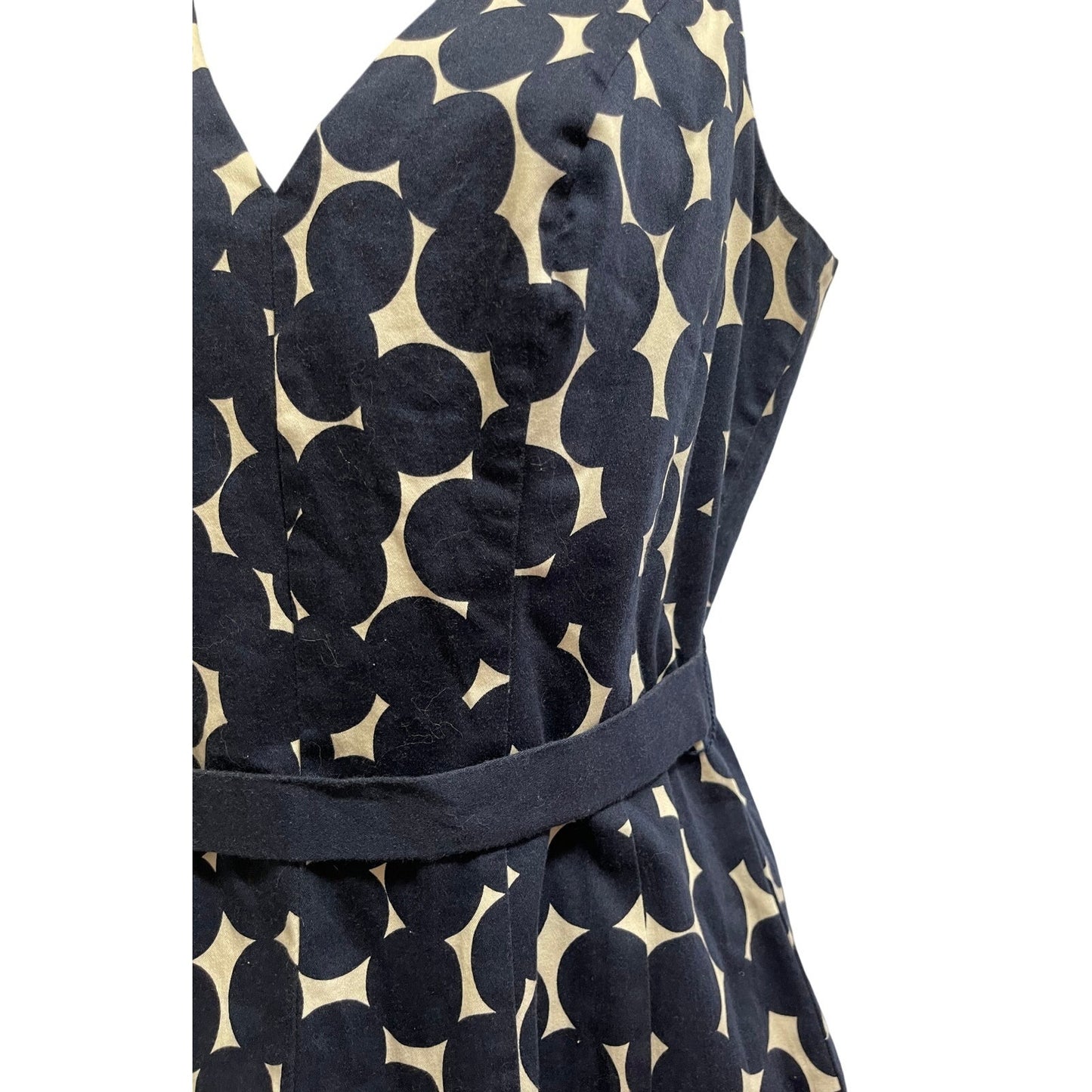 Nine West Navy Blue & White Polka Dot Sleeveless Belted Dress Size 6