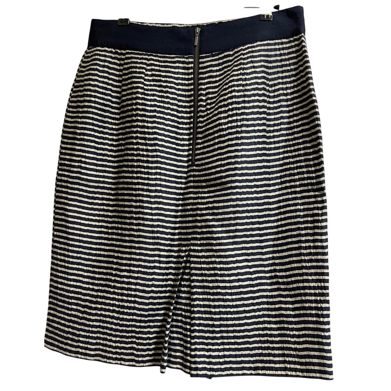 Ann Taylor The Loft Navy Blue Striped Crinkle Blend Pencil Skirt Size 6