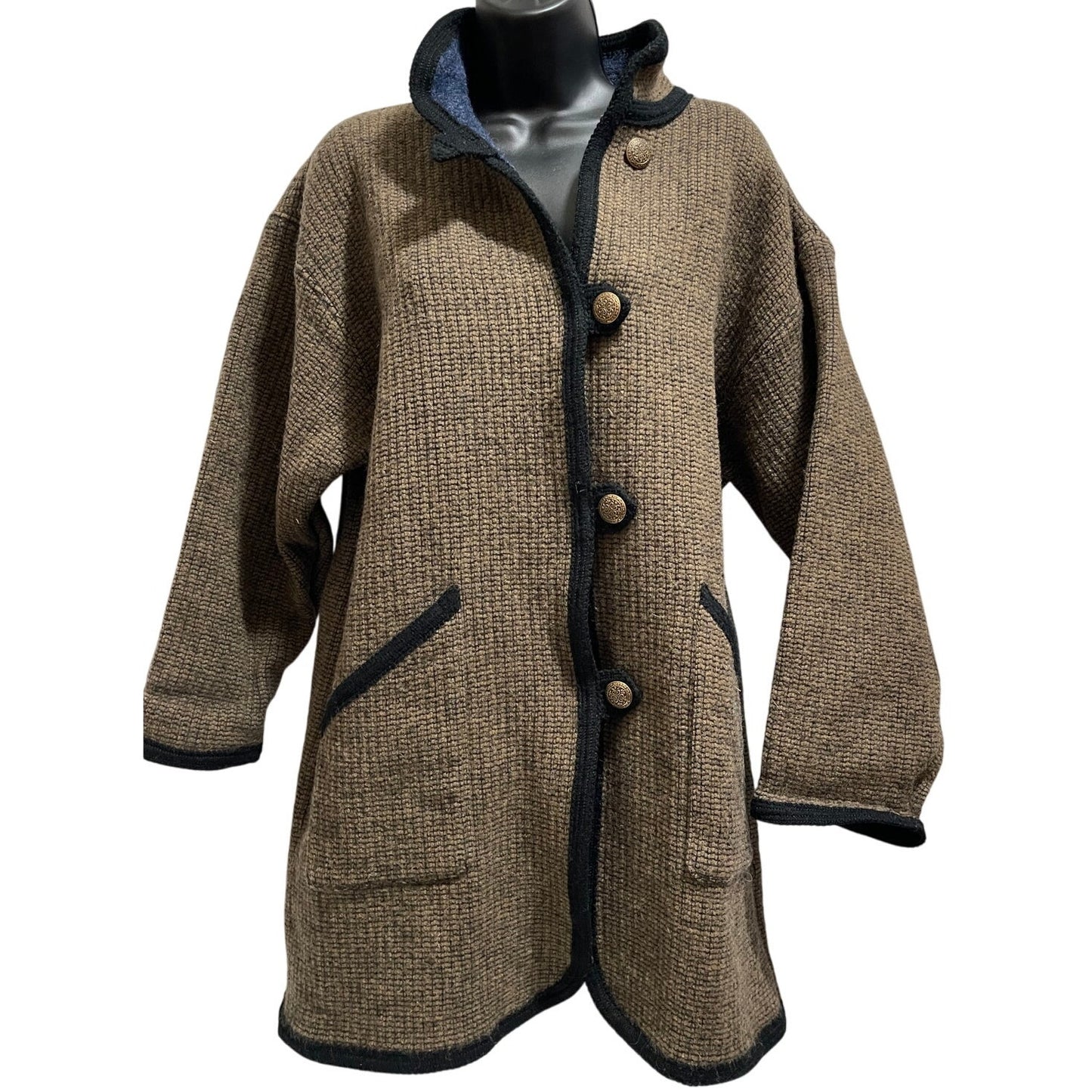 Vintage Long Heavy Woven Handmade Reversible Jacket / Coat - Button Closure