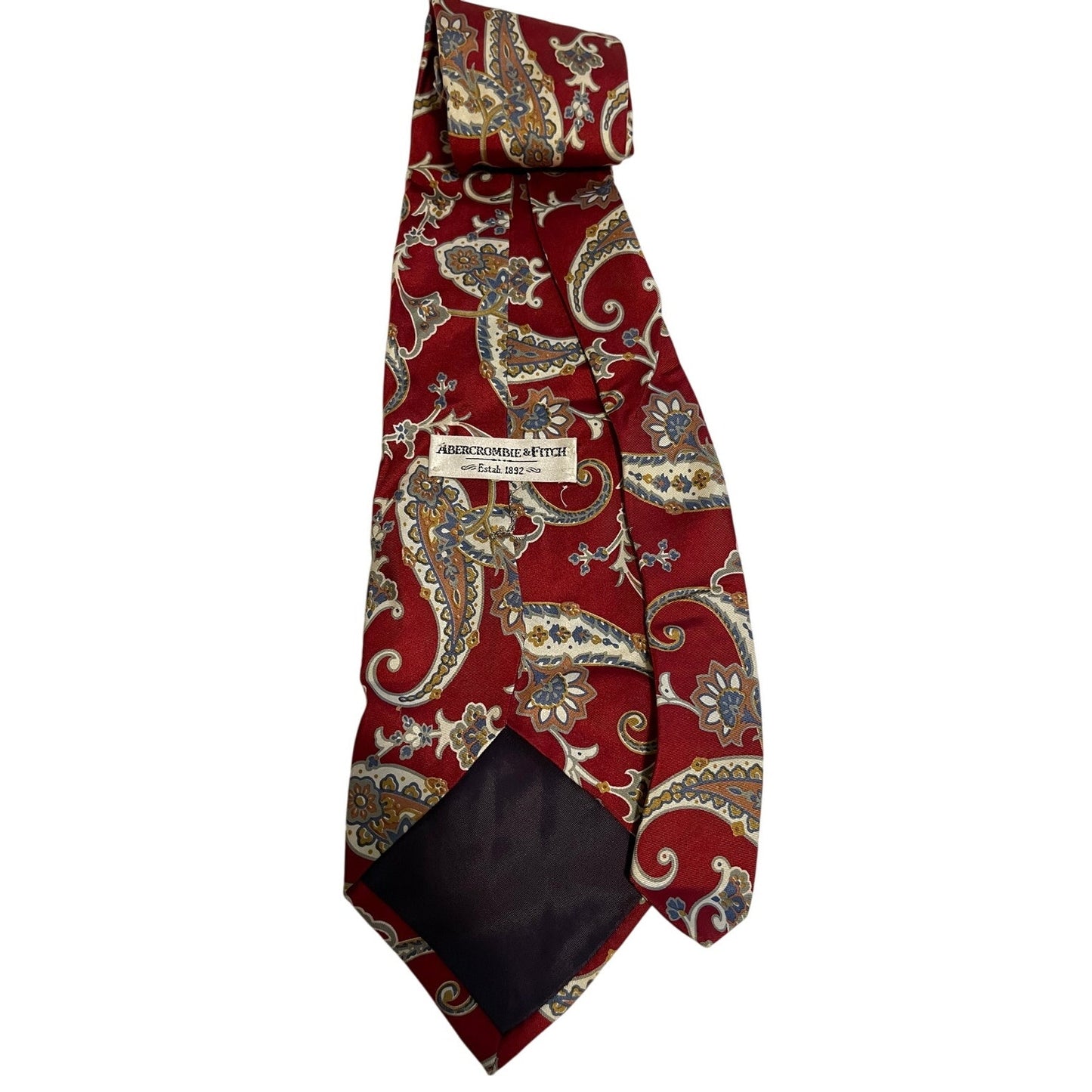 Vintage Abercrombie & Fitch Red Paisley Print 100% Silk Men's Necktie Retro Tie