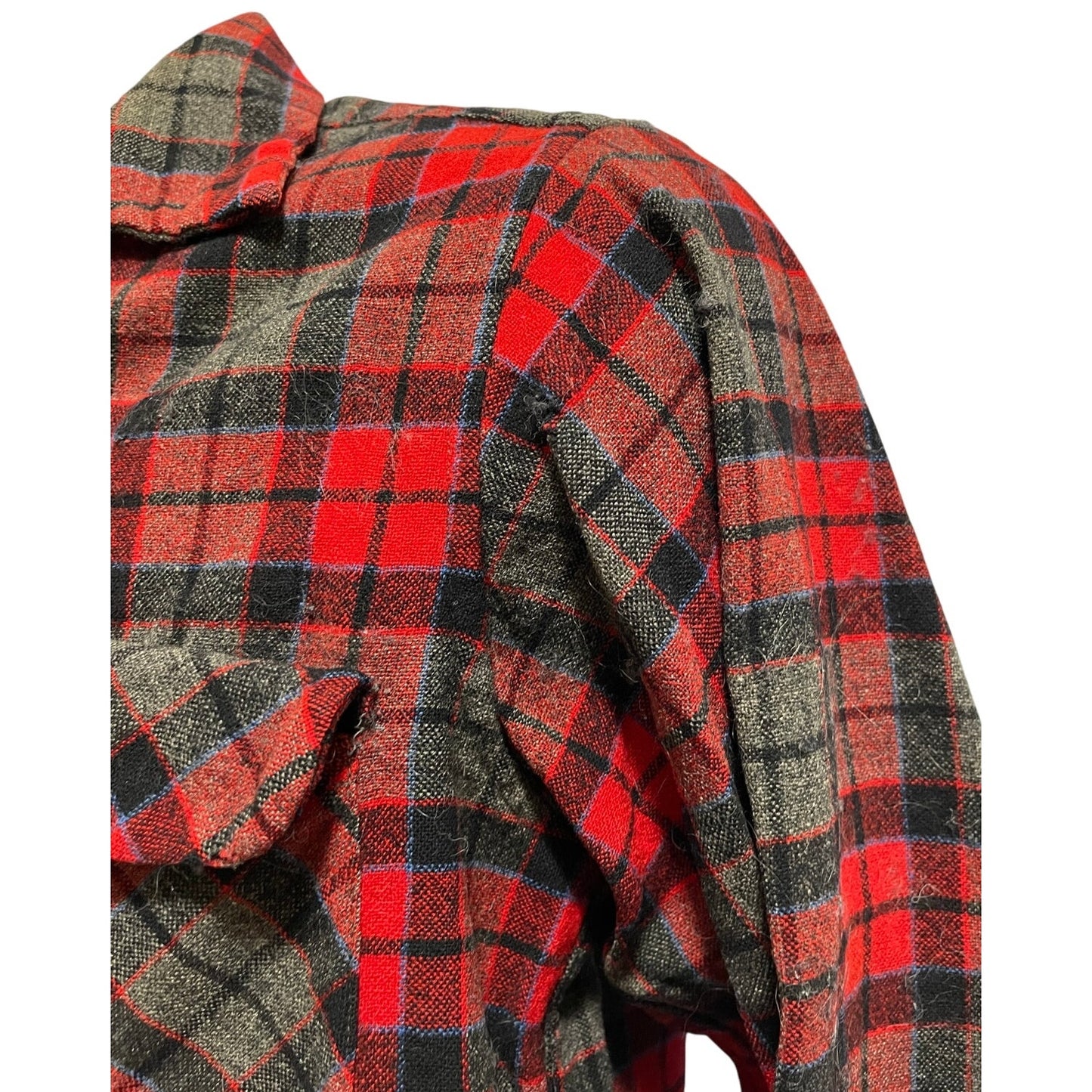 Vintage 1960's Pendleton 100% Wool Red Plaid Shirt - Men's Medium - Distressed