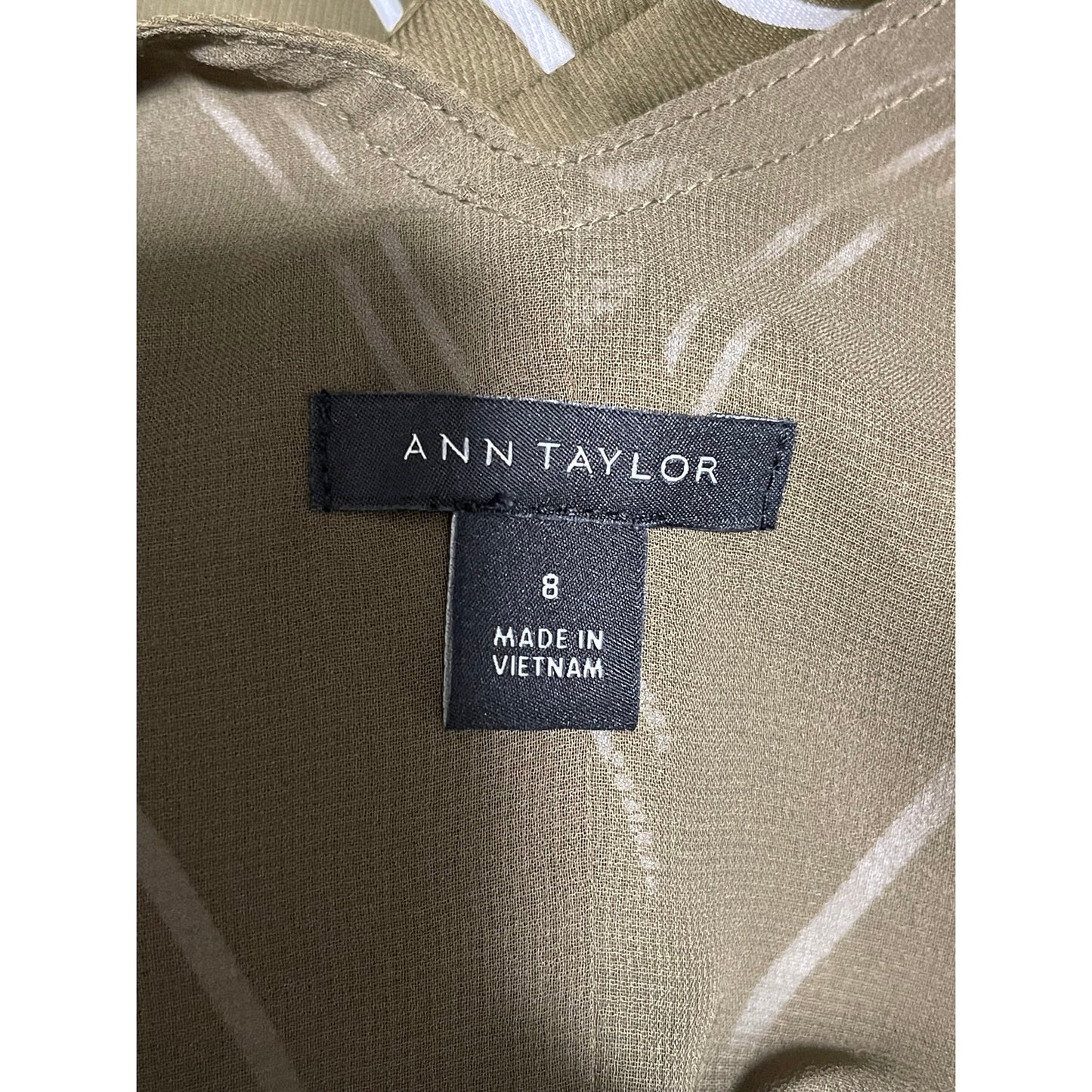 Ann Taylor Olive Green & White Striped Sleeveless Dress - Size 8