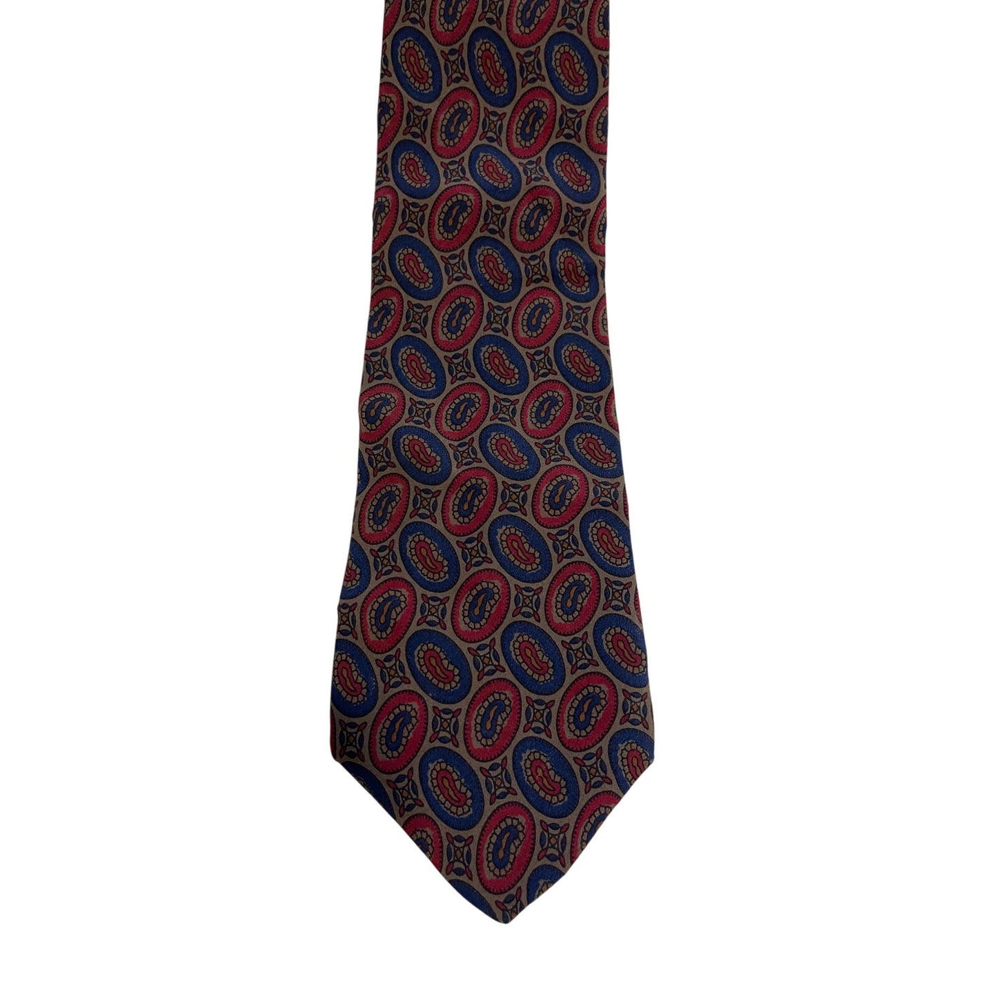 Vintage Franco Fossi Milan London 100% Silk Red Blue Oval Patterned Necktie
