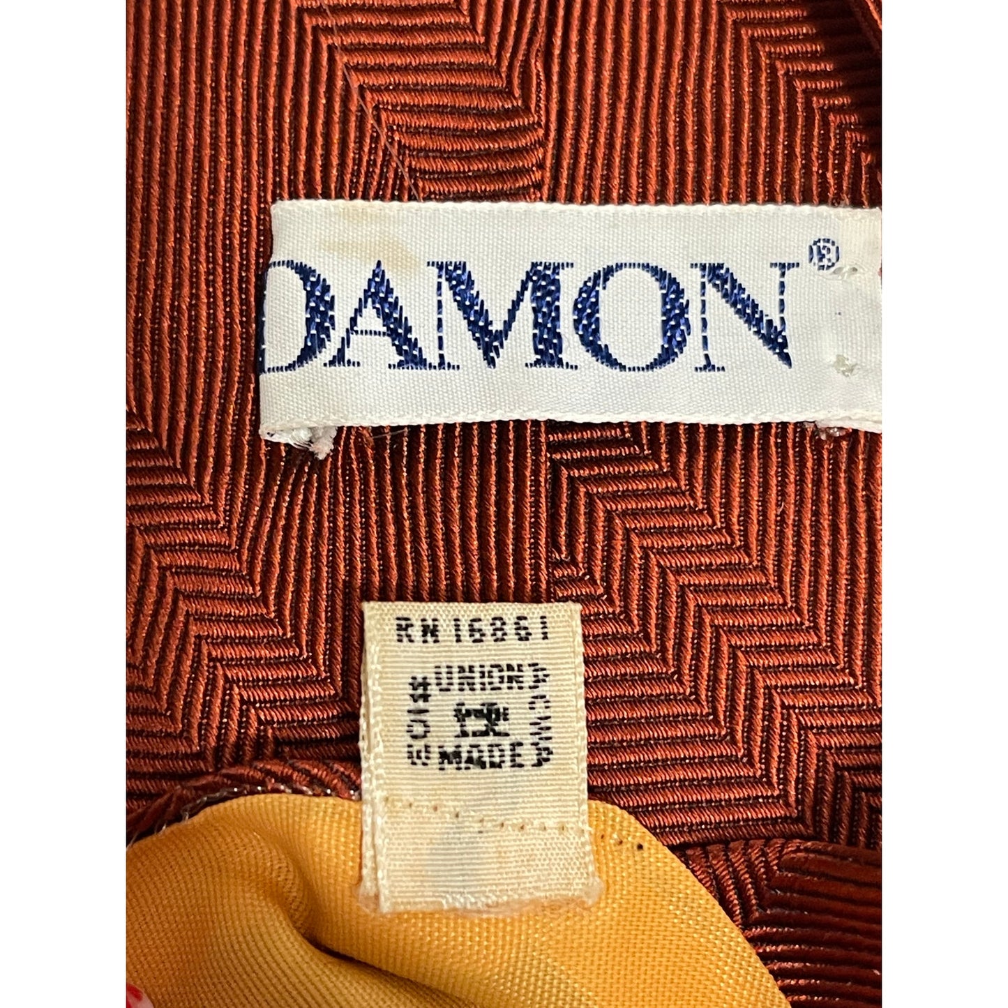 Vintage Damon Orange Textured 100% Silk Necktie - Men's Tie