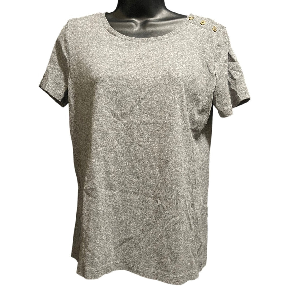 Jones New York Signature Gray T-Shirt - Size Large - Buttons on Shoulder
