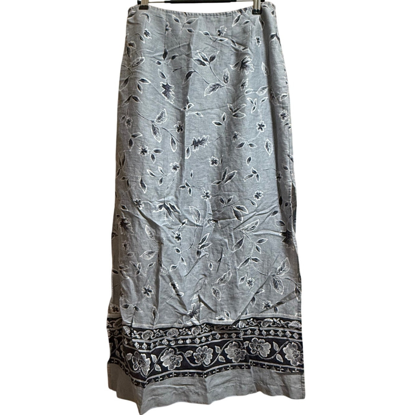 Vintage 90's Ann Taylor 100% Linen Blue Floral Maxi Skirt - Size 8