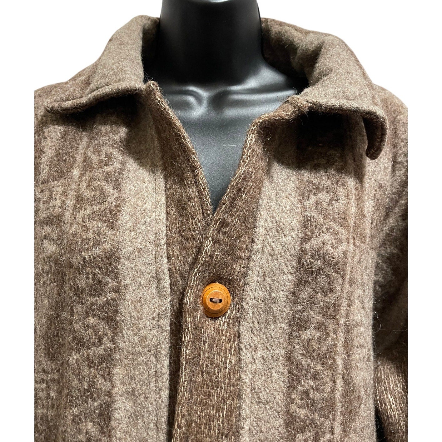 Vintage Heavy Knit Wood Button Long Sleeve Coat - Handmade - Alpaca Print