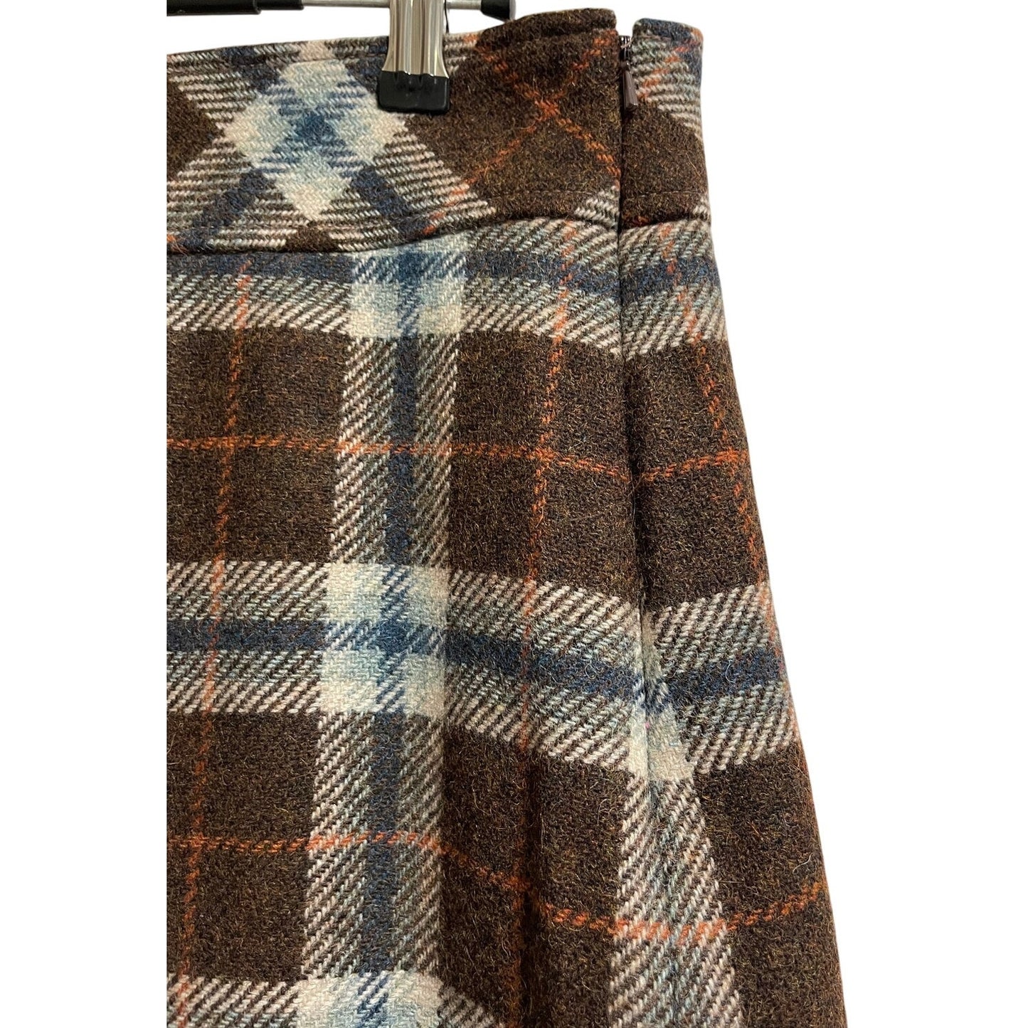 L.L. Bean Favorite Fit Wool Blend Brown Plaid Skirt Size 8