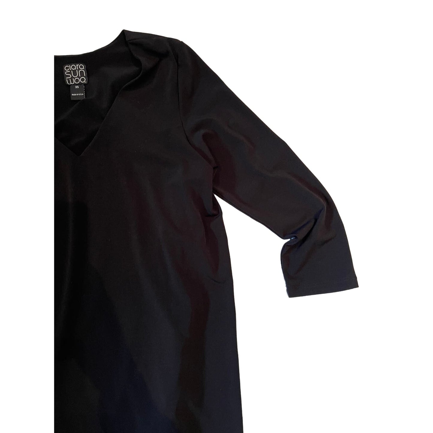 Clara Sun Woo Black Runched Layered Cocktail Evening Dress Size XS Long Sleeved
