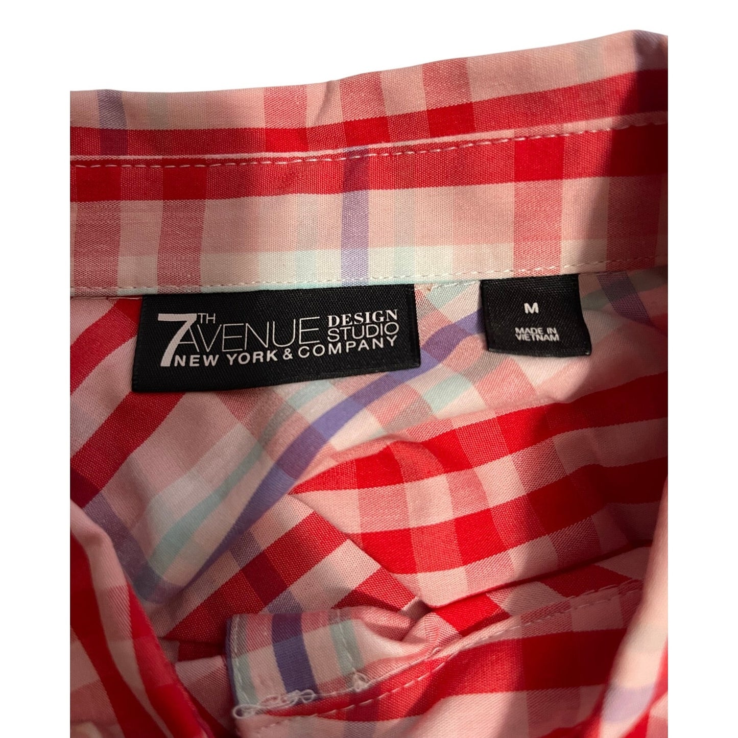 New York & Company Pink Plaid Poplin 3/4 Sleeve Button Up - Size Medium