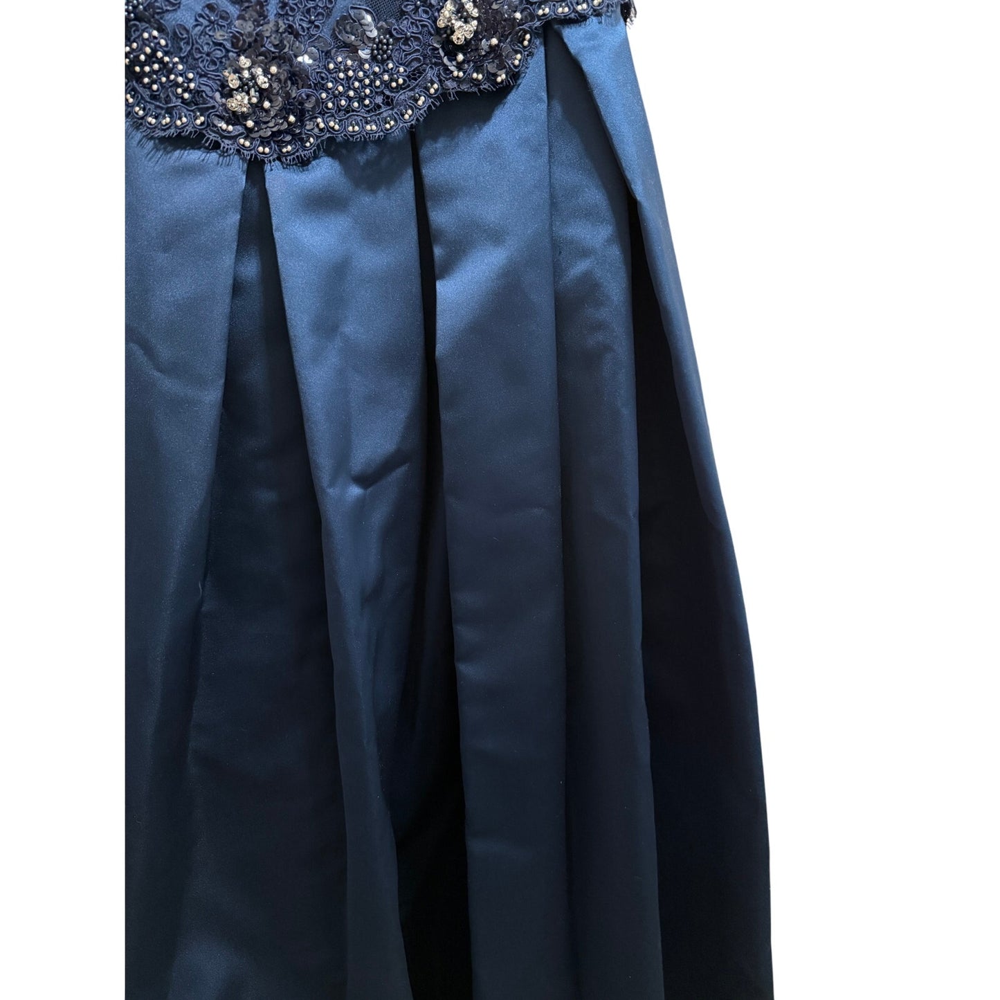 Midnight Blue Strapless Gown - Beaded, Lace Sequined Bodice - Prom - Party Gown
