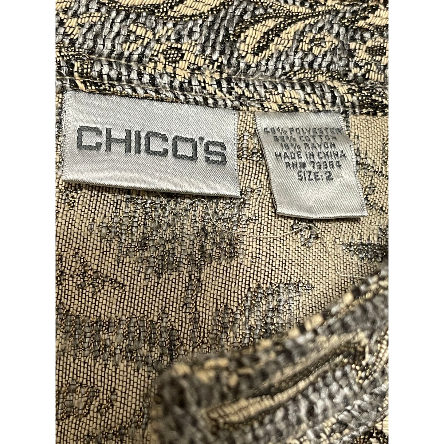 Chico's Embroidered Gold Button Front Carpet Jacket - Size 2