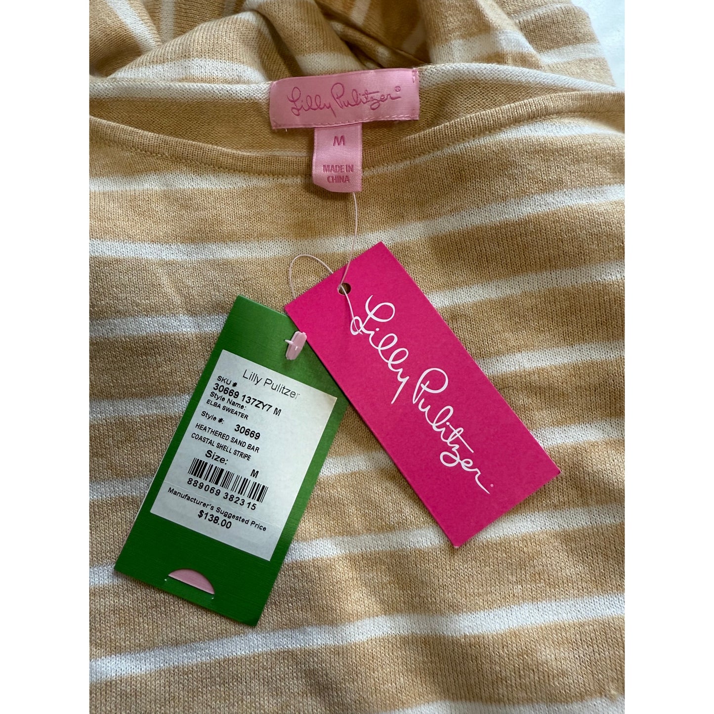 Lilly Pulitzer Elba Sweater Coastal Shell Stripe CoolMax - Medium NWT $138 MSRP