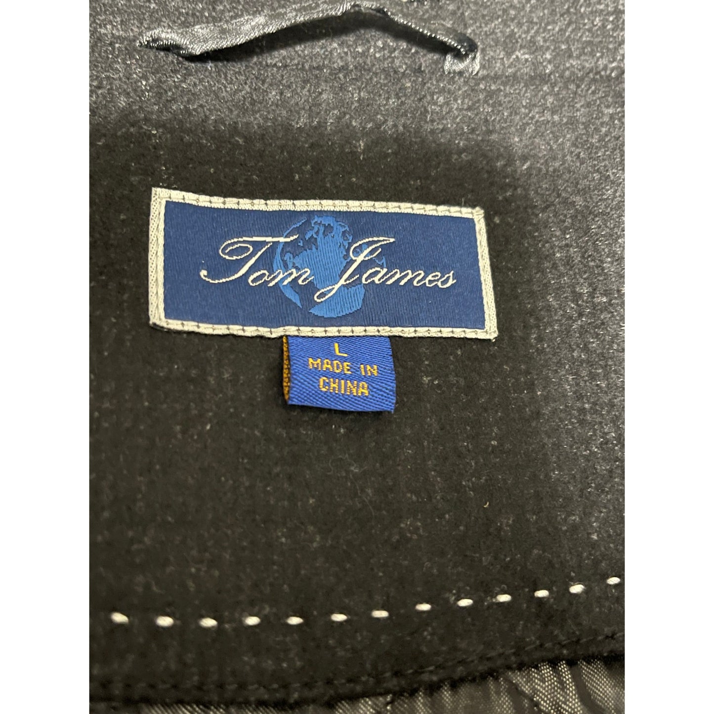 Tom James Virgin Wool Black Overcoat - Large - Quilted - Lined - Padded