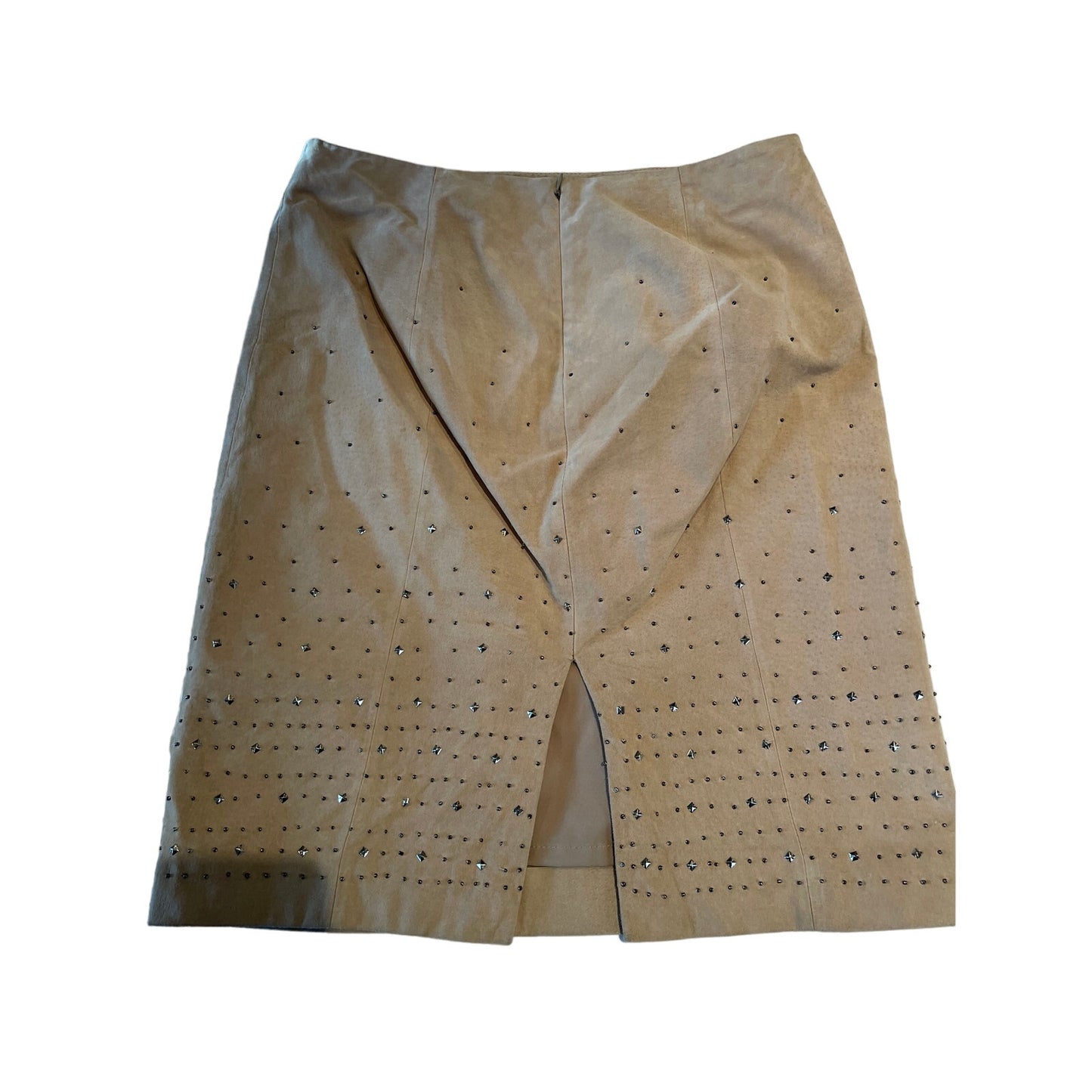 White House Black Market - Size 6 - Tan Suede Midi Skirt - Silver Studded