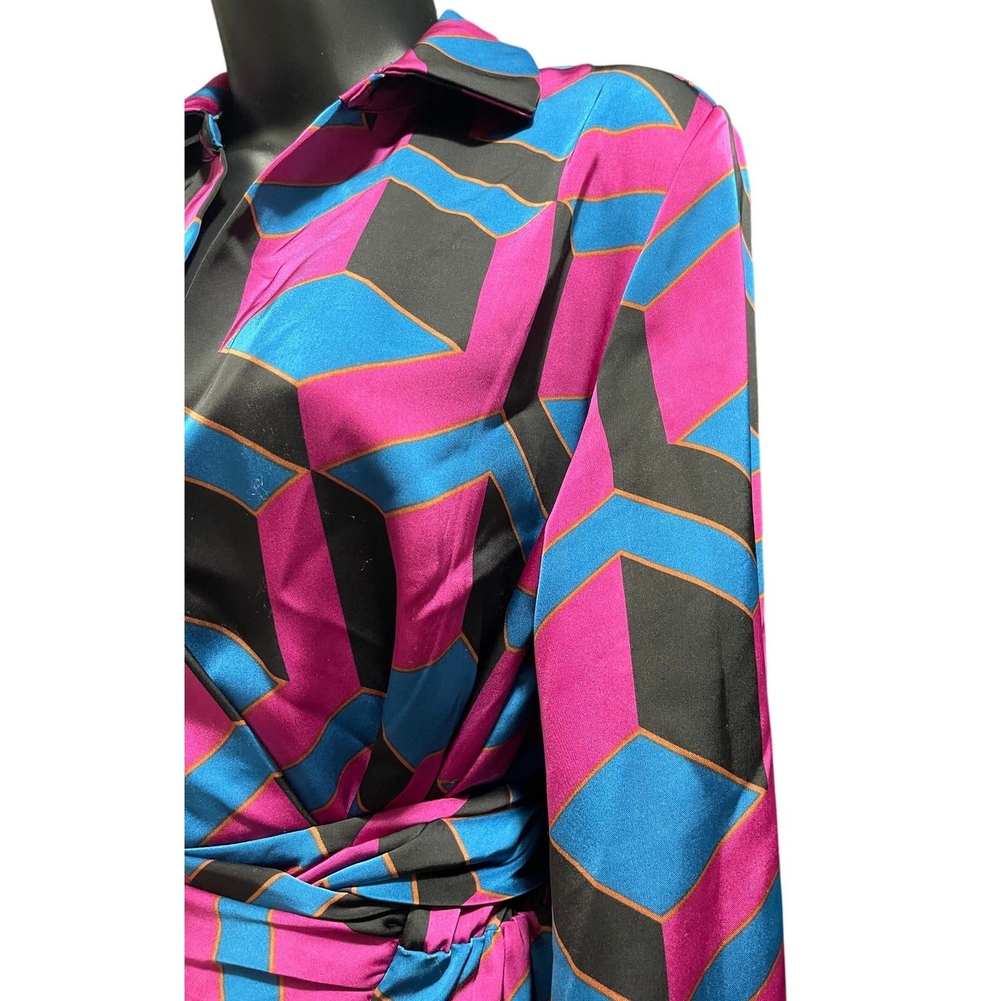 House of Harlow 1960 Pink & Blue Wrap Dress - Long Sleeve - XS