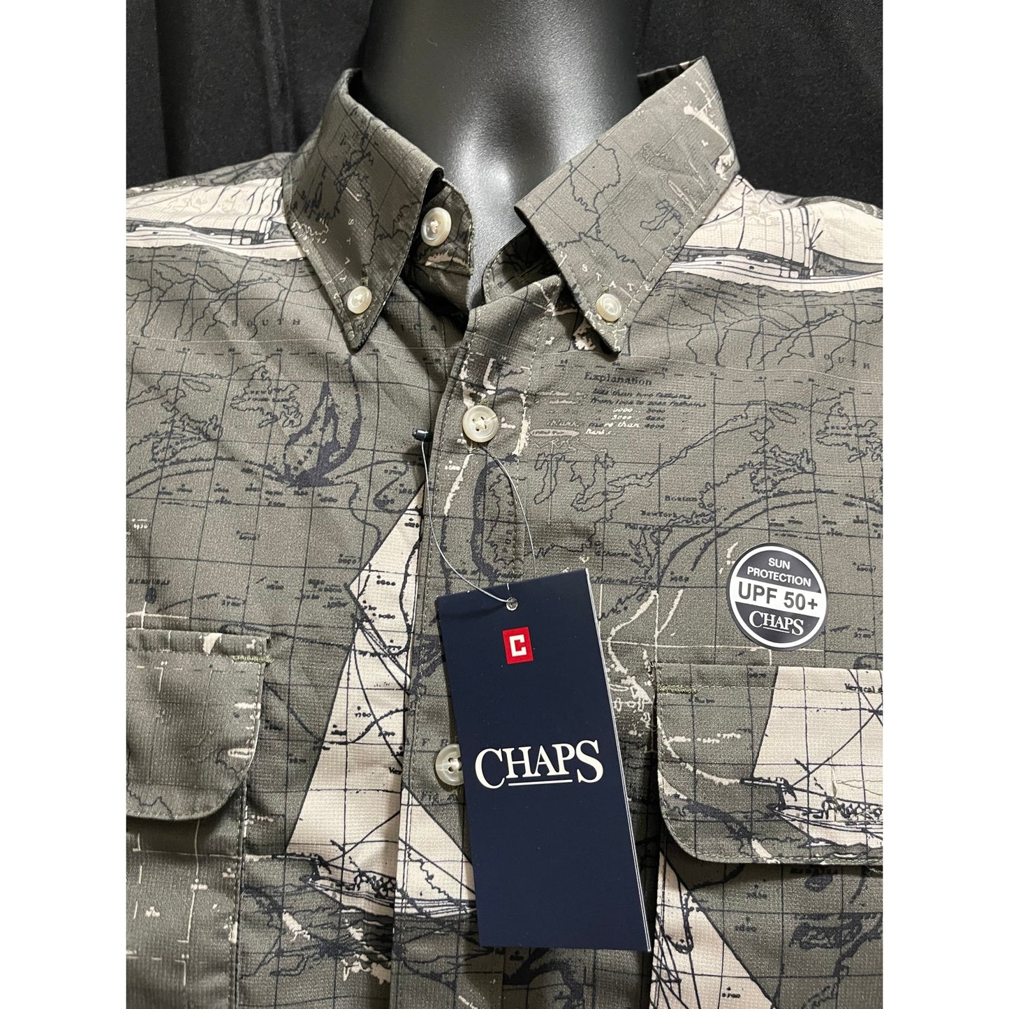 Chaps Key Items Expedition UPF 50+ Short Sleeve Button Up - NWT - MSRP $55
