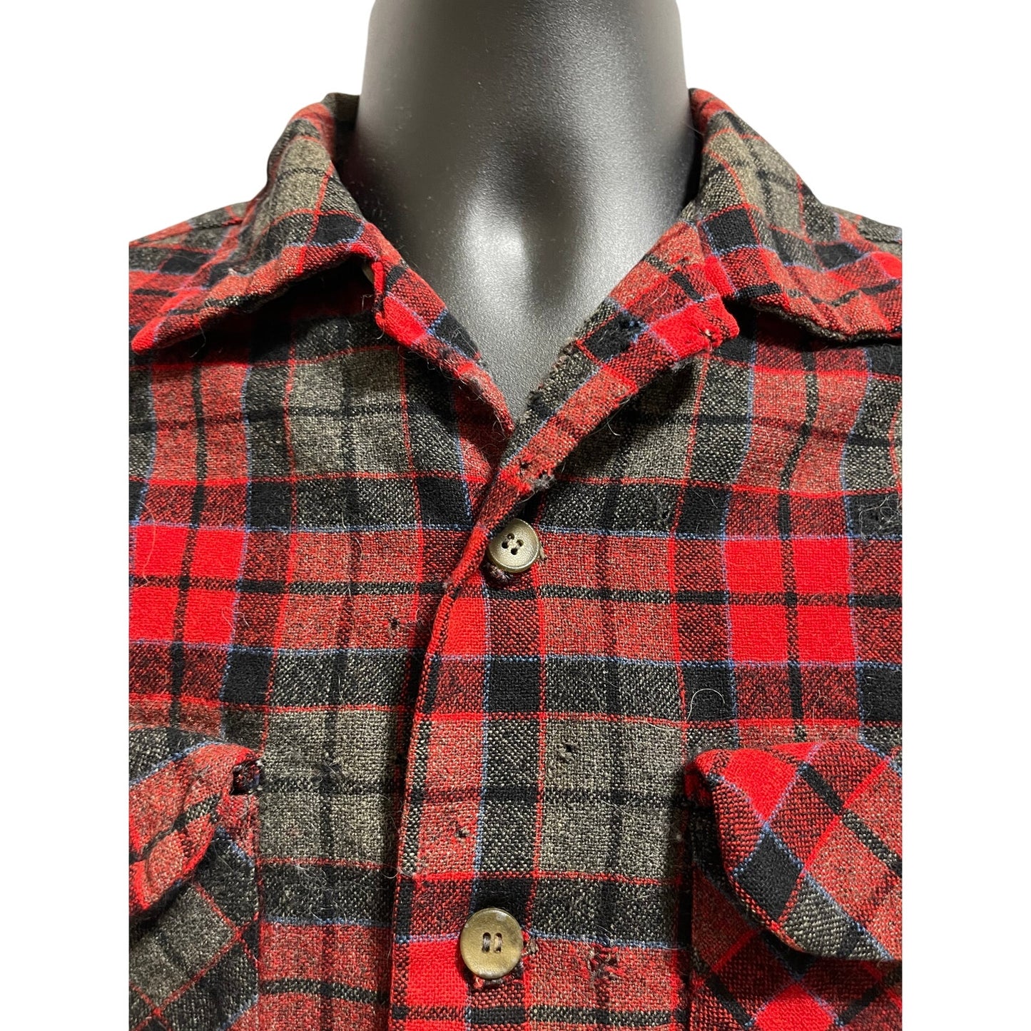 Vintage 1960's Pendleton 100% Wool Red Plaid Shirt - Men's Medium - Distressed