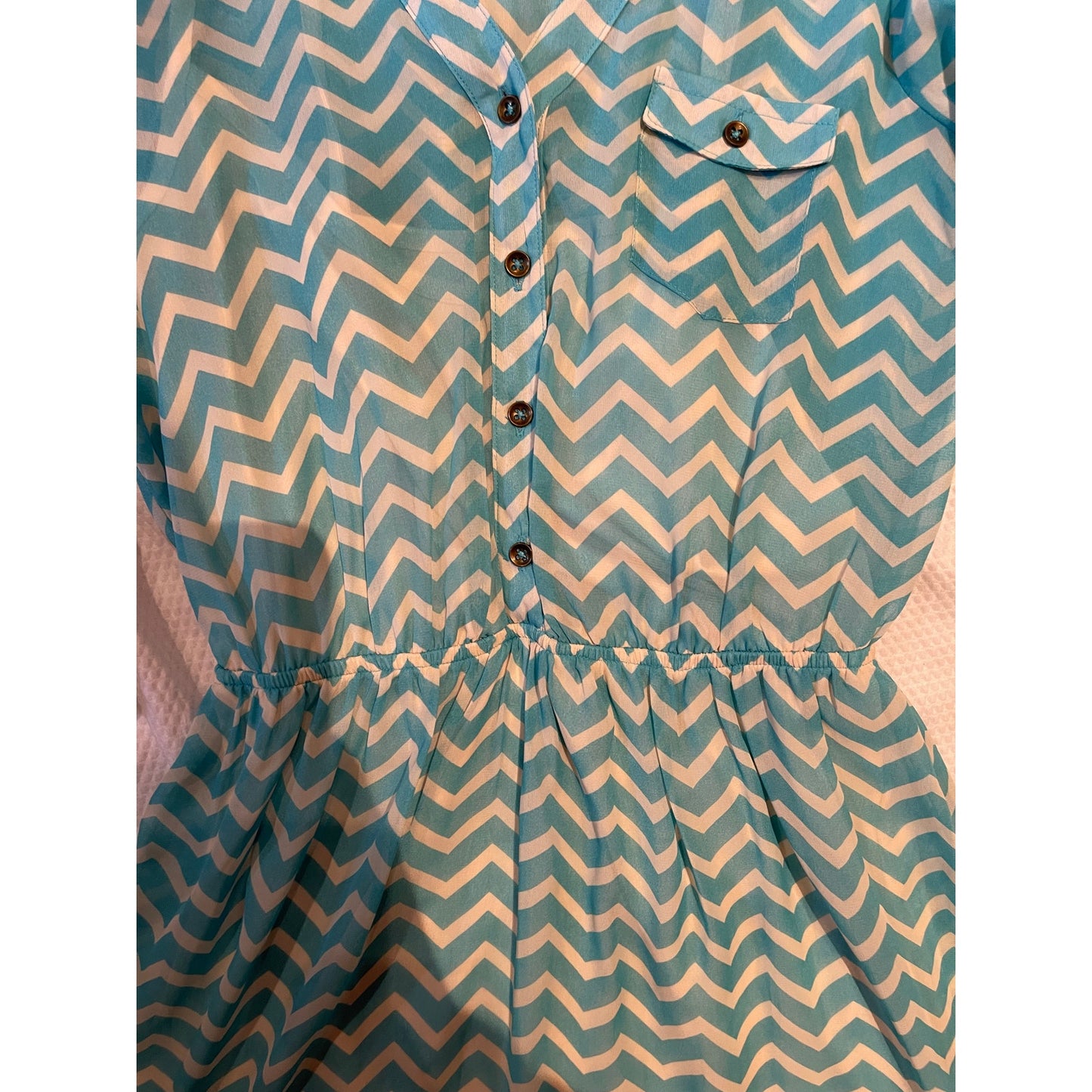 Speechless Teal & White Lined Chevron Dress - Size Medium