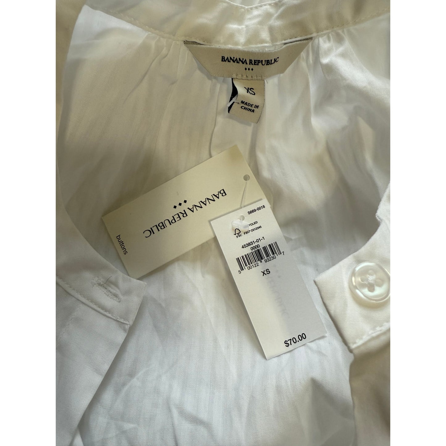 Banana Republic White Short Sleeve Peasant Blouse - Size XS - NWT - $70 MSRP