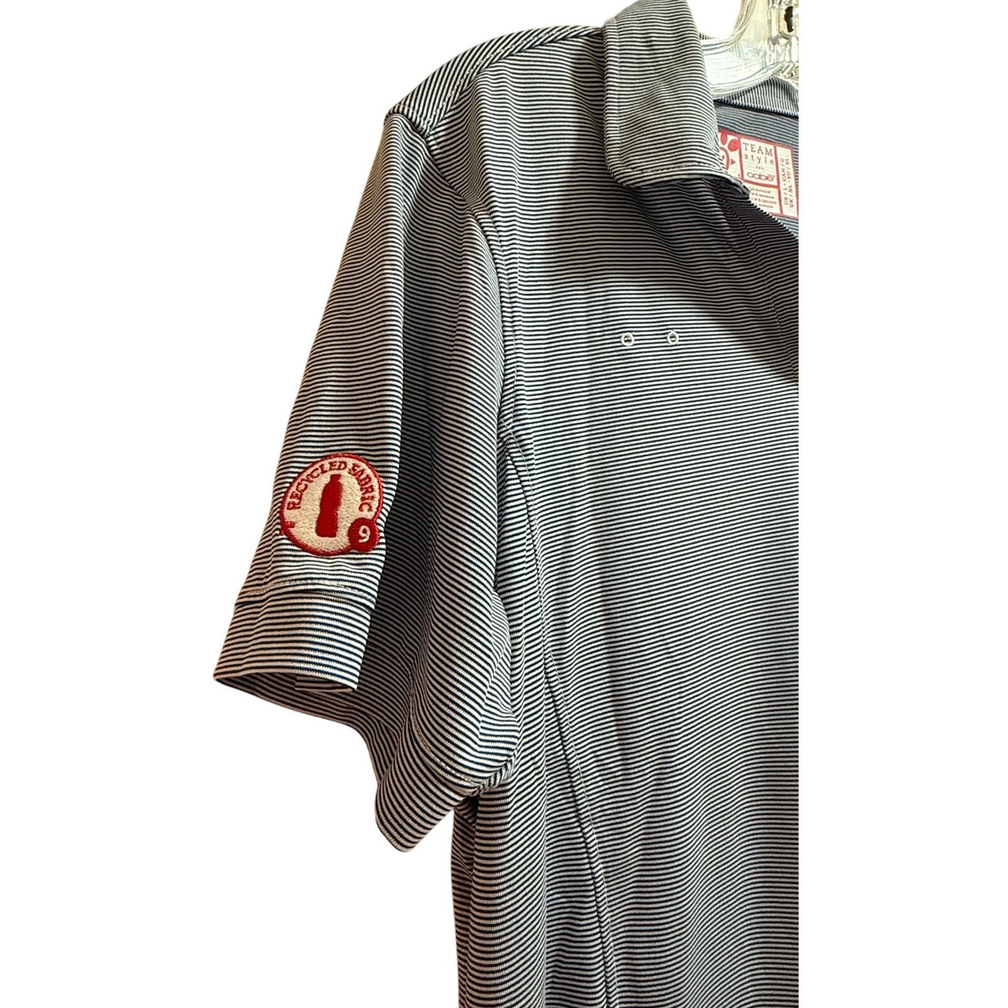 Oobē Blue White Pin Stripe Short Sleeve Polo - Size Large