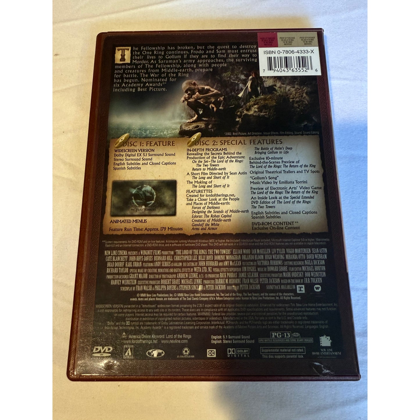 The Lord of the Rings: The Two Towers (DVD, 2002, 2-disc, Widescreen)