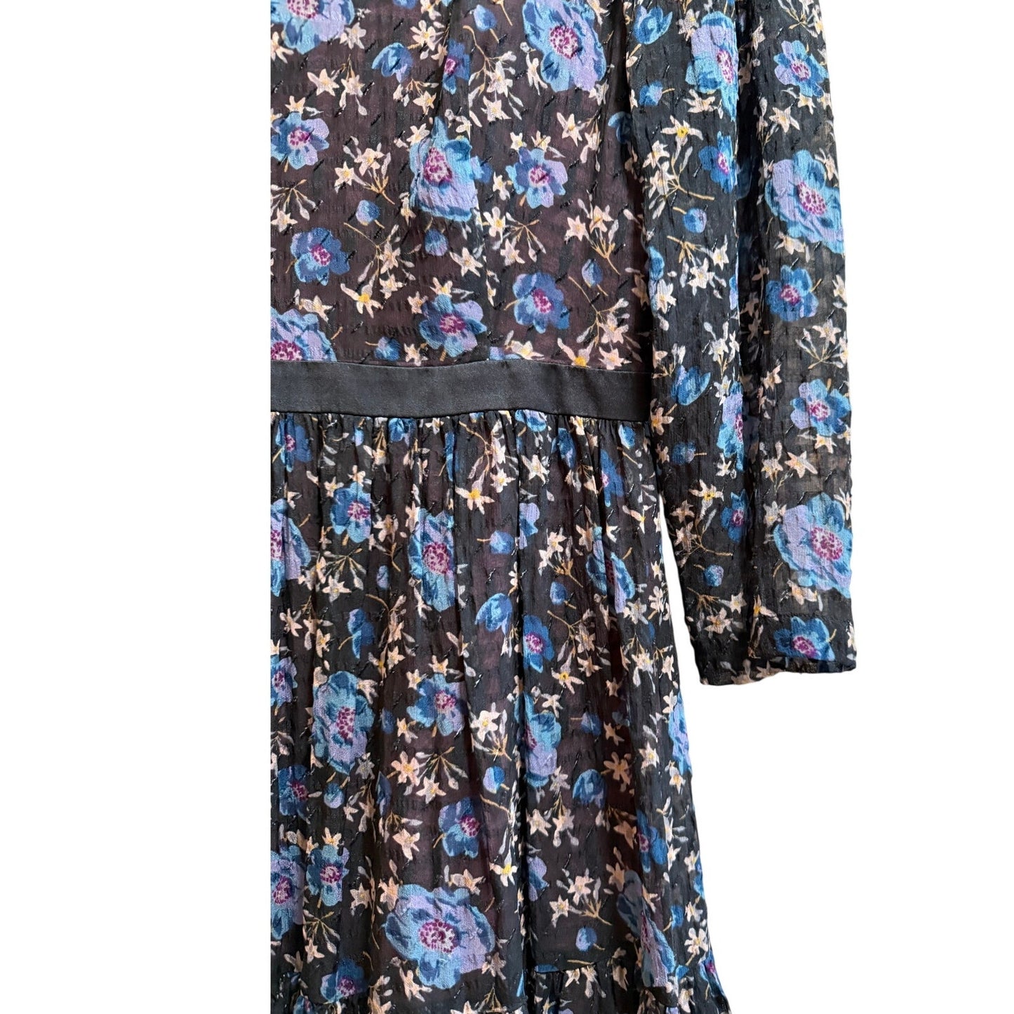 Rebecca Taylor Blue Floral Sheer Midi Dress - Real Real Tags - Size 6
