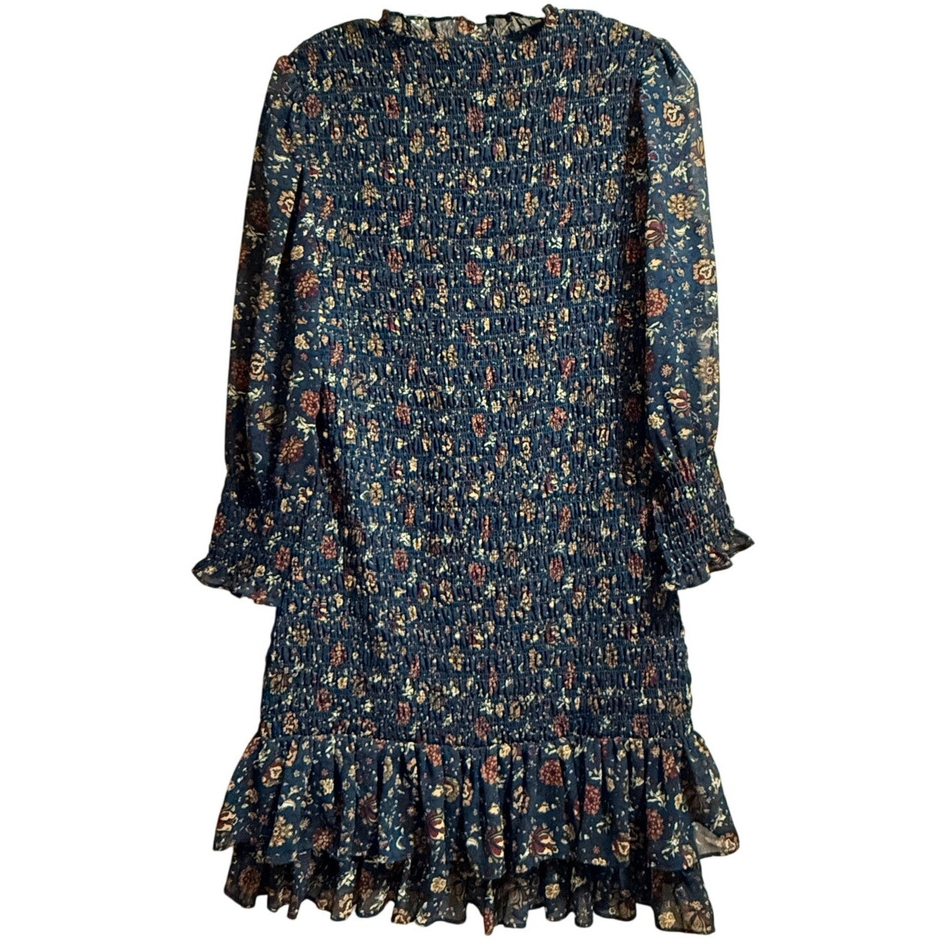 Veronica Beard Blue Red Floral Size 6 Long Sleeve Peasant Style Midi Dress
