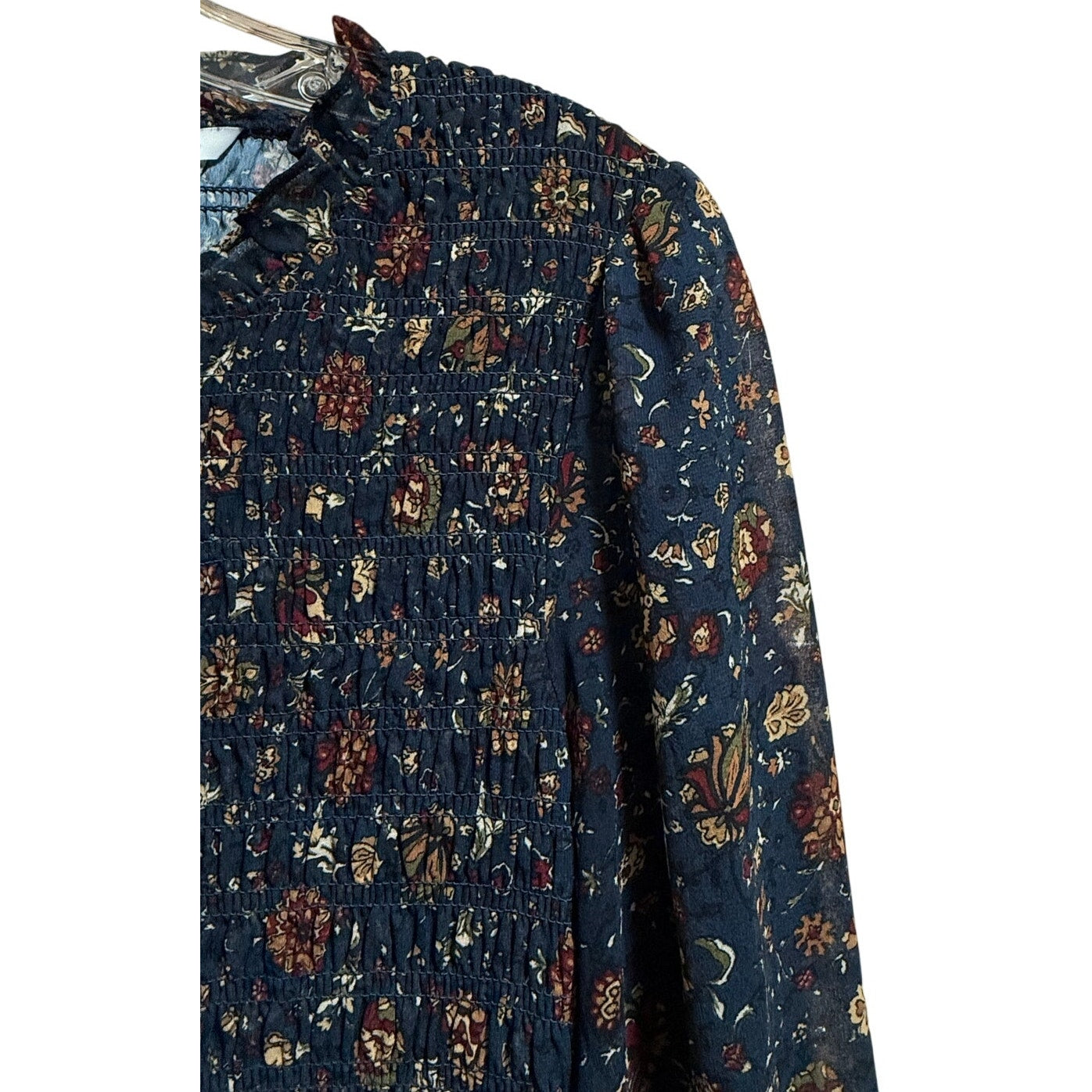 Veronica Beard Blue Red Floral Size 6 Long Sleeve Peasant Style Midi Dress